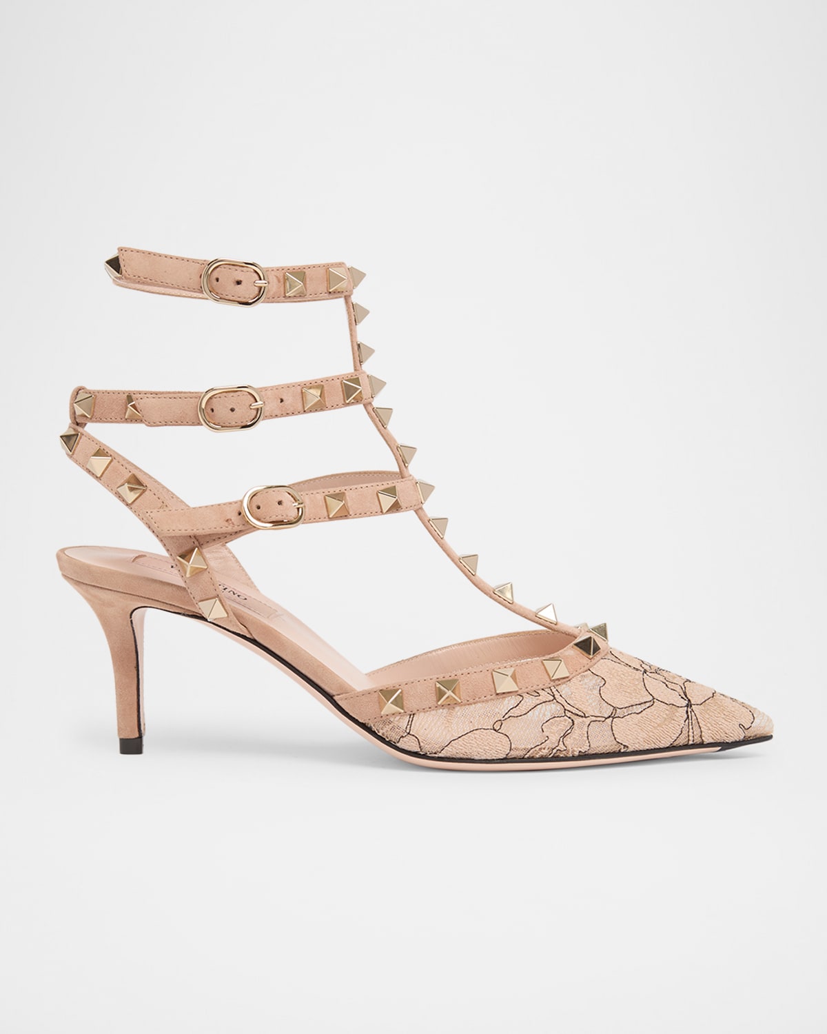 Valentino Garavani 65mm Rockstud Lace Ankle-strap Pumps In Brown