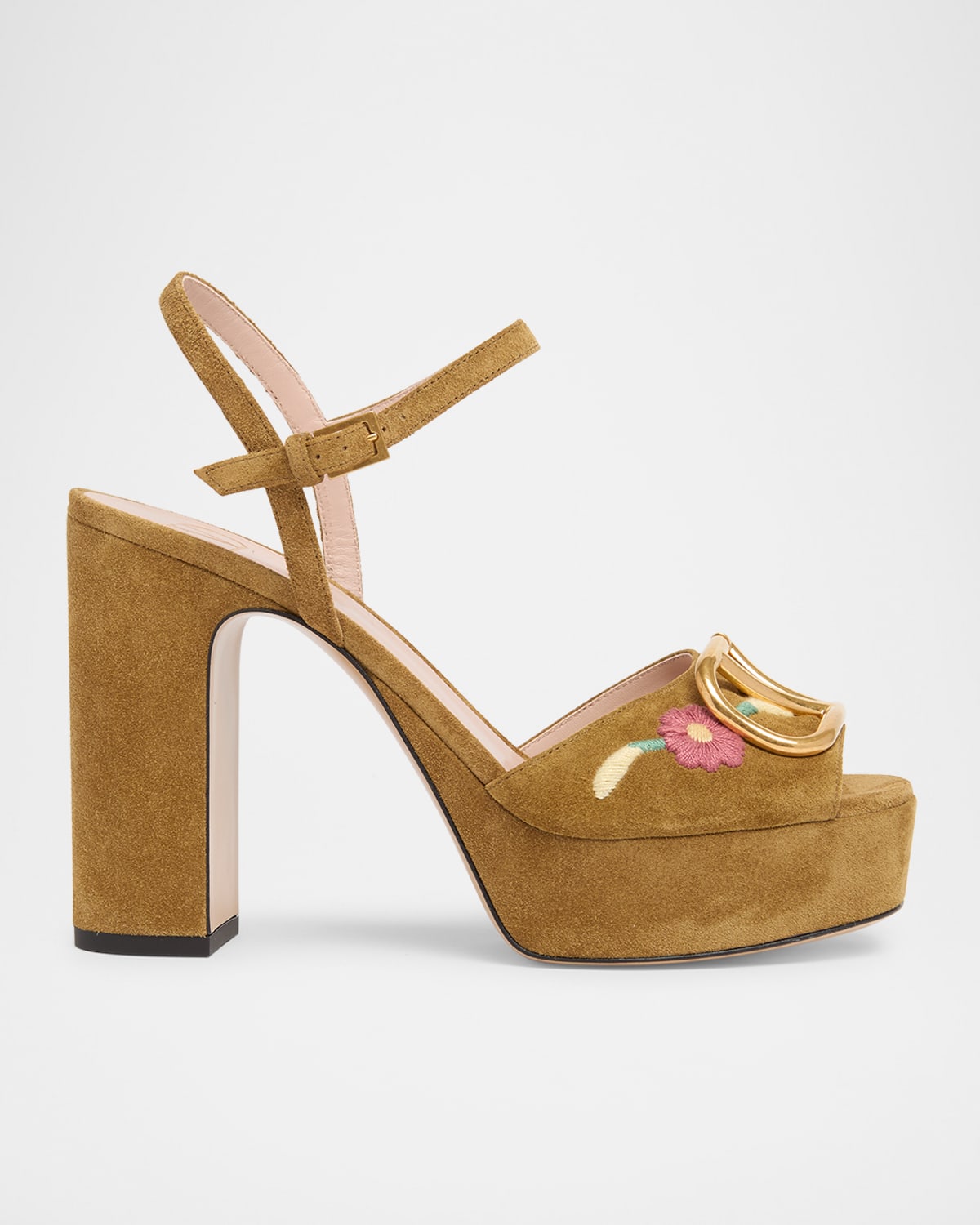 Valentino Garavani Vlogo Signature Platform Sandal In Split Leather With Floral Embroidery 115 Mm Wo