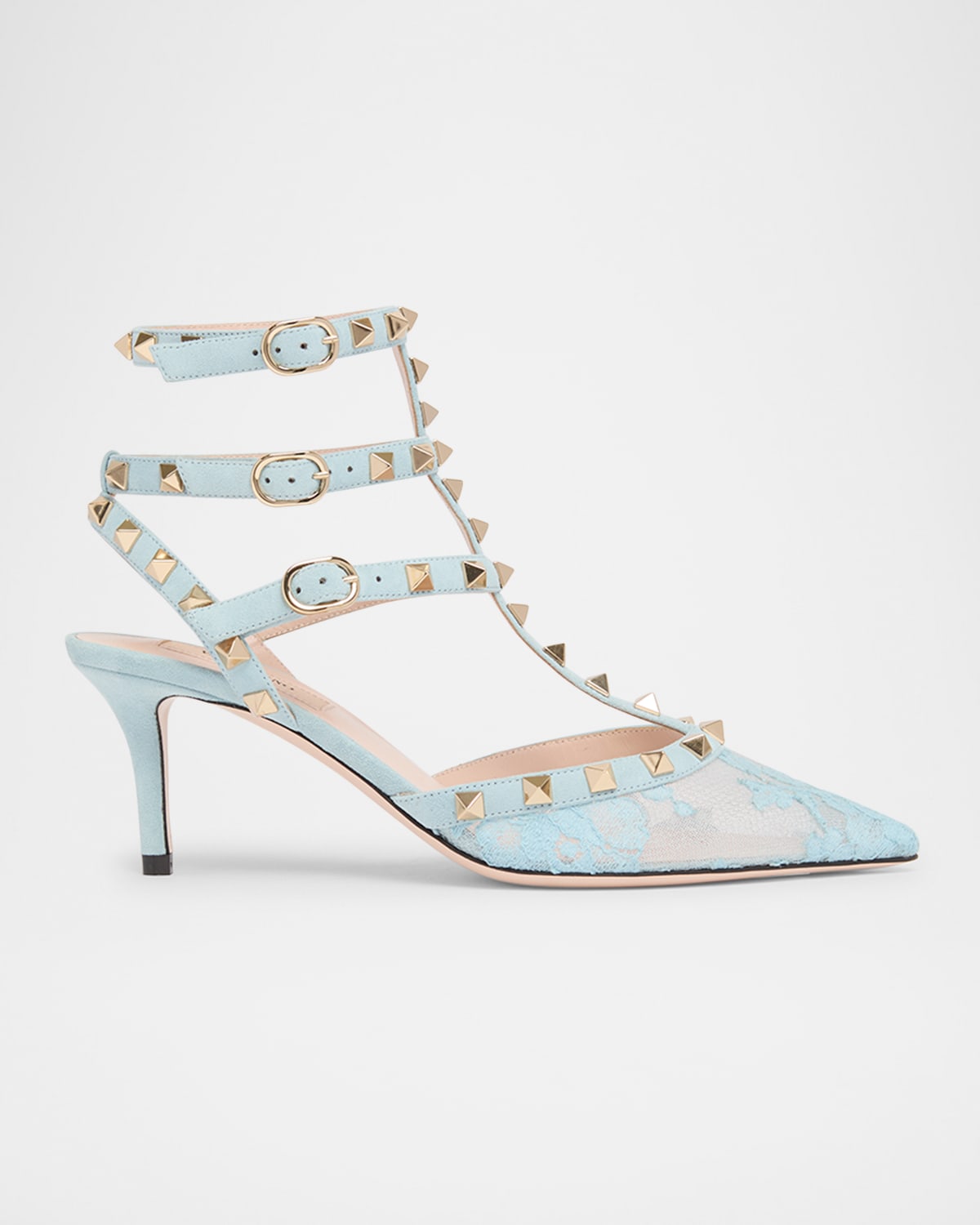 Valentino 65mm Rockstud Lace Ankle-strap Pumps In Blue