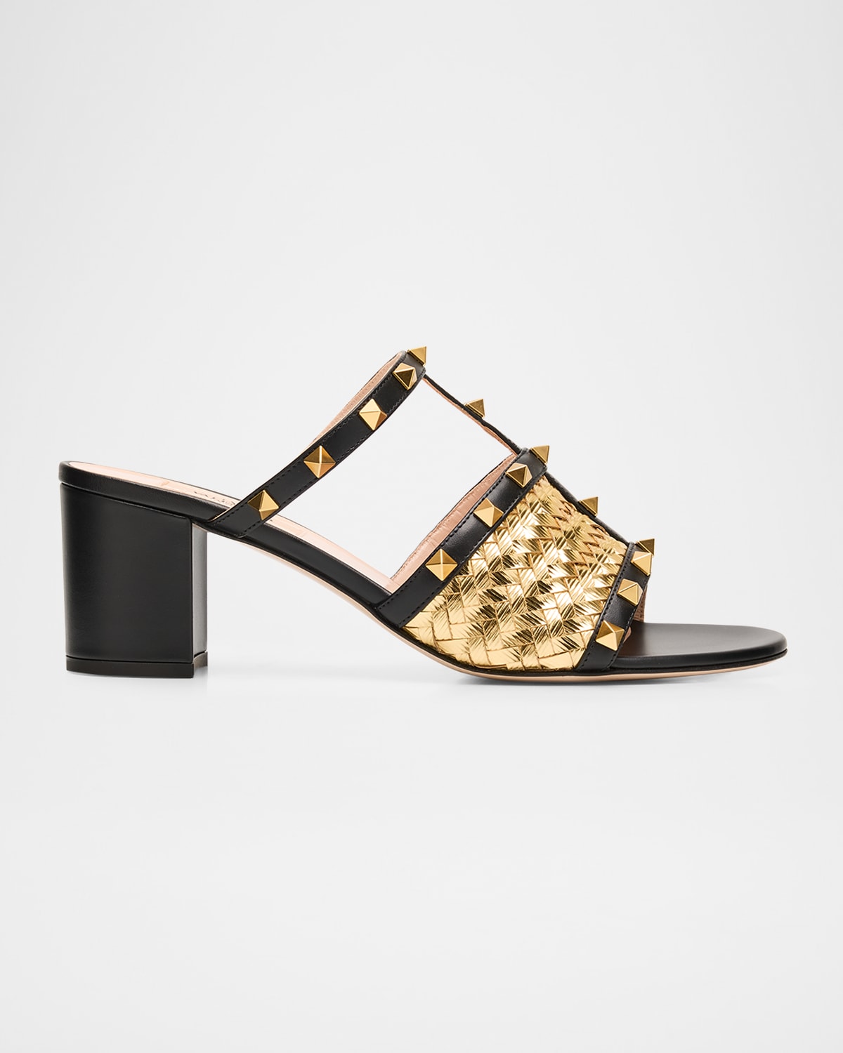 Valentino Garavani 60mm Rockstud Intreccio Metallic Nappa Leather Slide Sandals In Multi