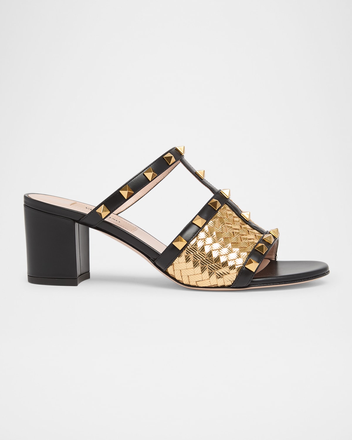 Valentino Garavani 60mm Rockstud Intreccio Metallic Nappa Leather Slide Sandals In Gold