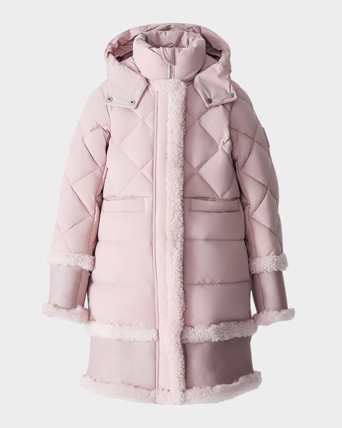 Mackage Kid's Jaela Quilted Long Parka Coat In Pink