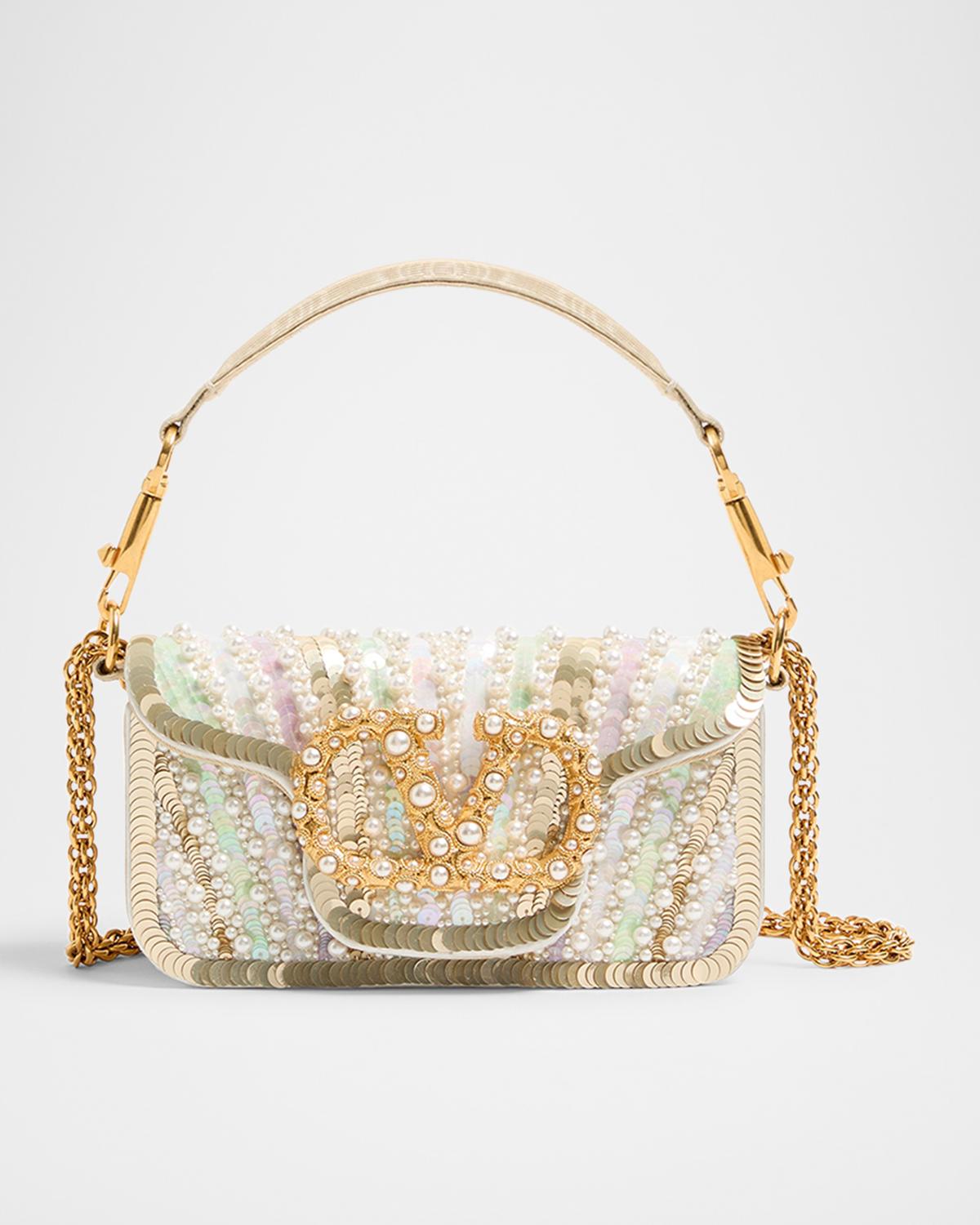 Loco Sequin-Embroidered Moire Shoulder Bag