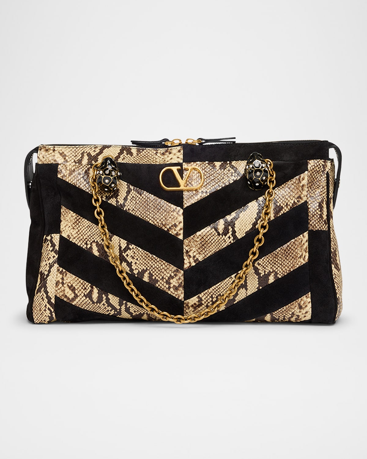 Valentino Panthea Medium Patchwork Chevron Shoulder Bag In Black