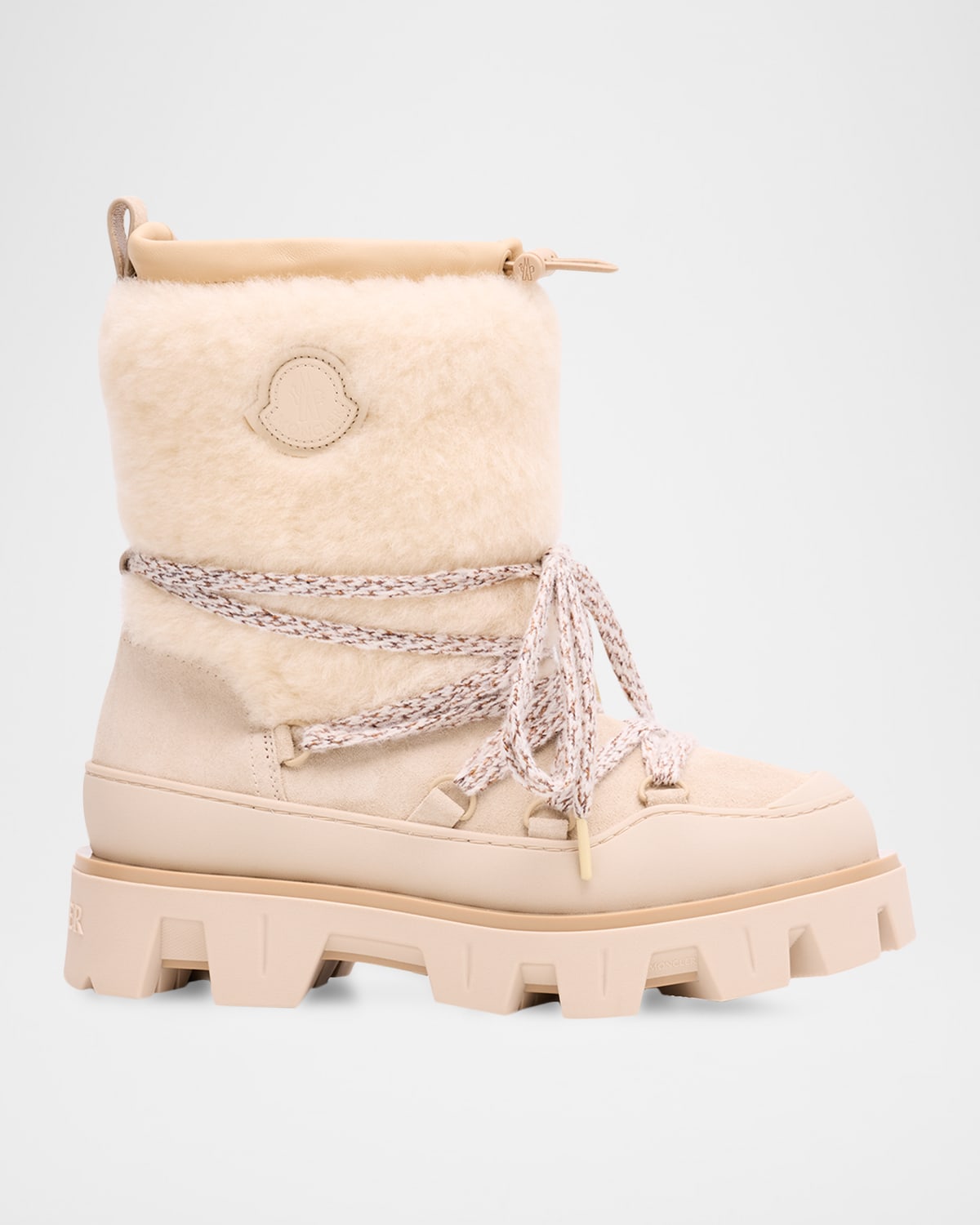 Moncler Peak Apres Suede And Shearling Ankle Boots In Neutral