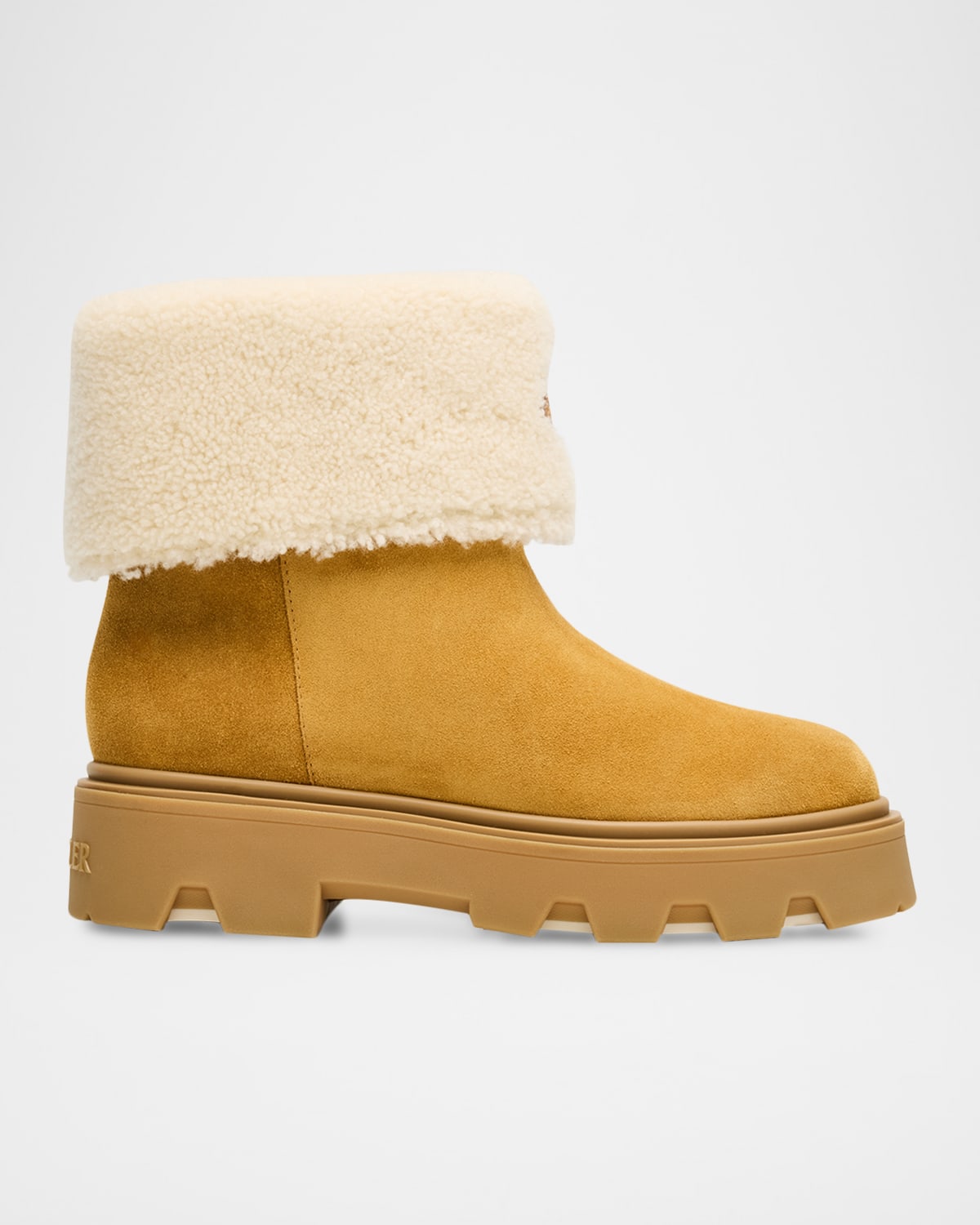 Moncler Aurea Suede And Shearling Mid Ankle Boots In Multi