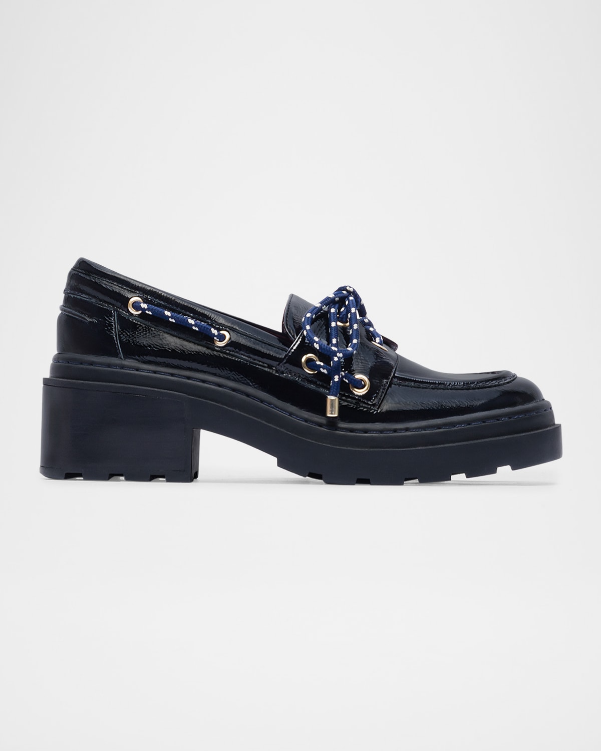 Bernardo Nico Leather Lug-sole Boat Loafers In Blue