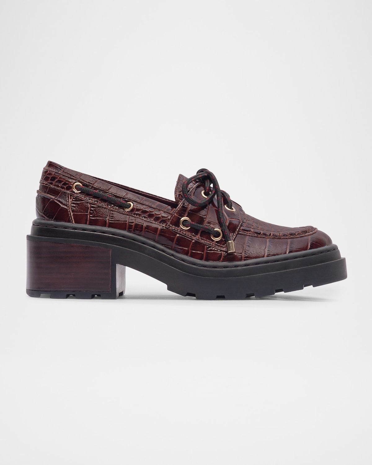 Bernardo Nico Croc-embossed Leather Lug-sole Boat Loafers In Brown
