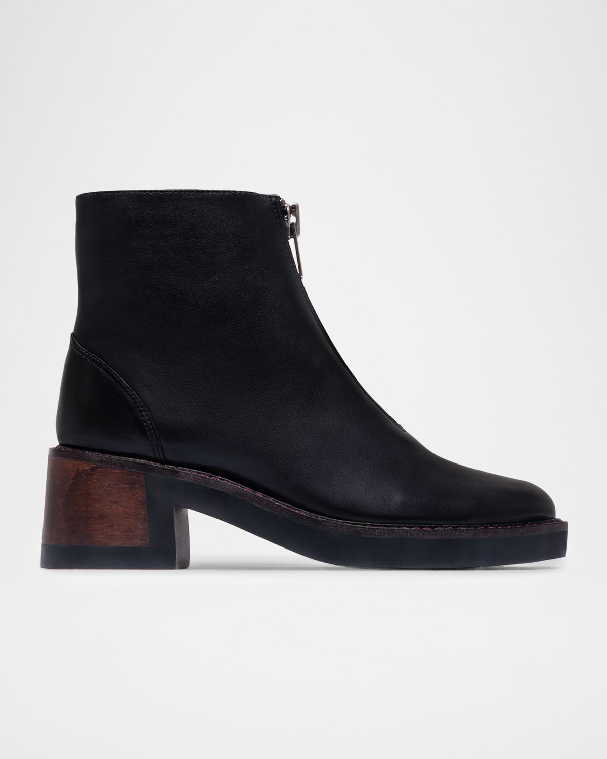 Bernardo Tess Leather Front-zip Ankle Boots In Black