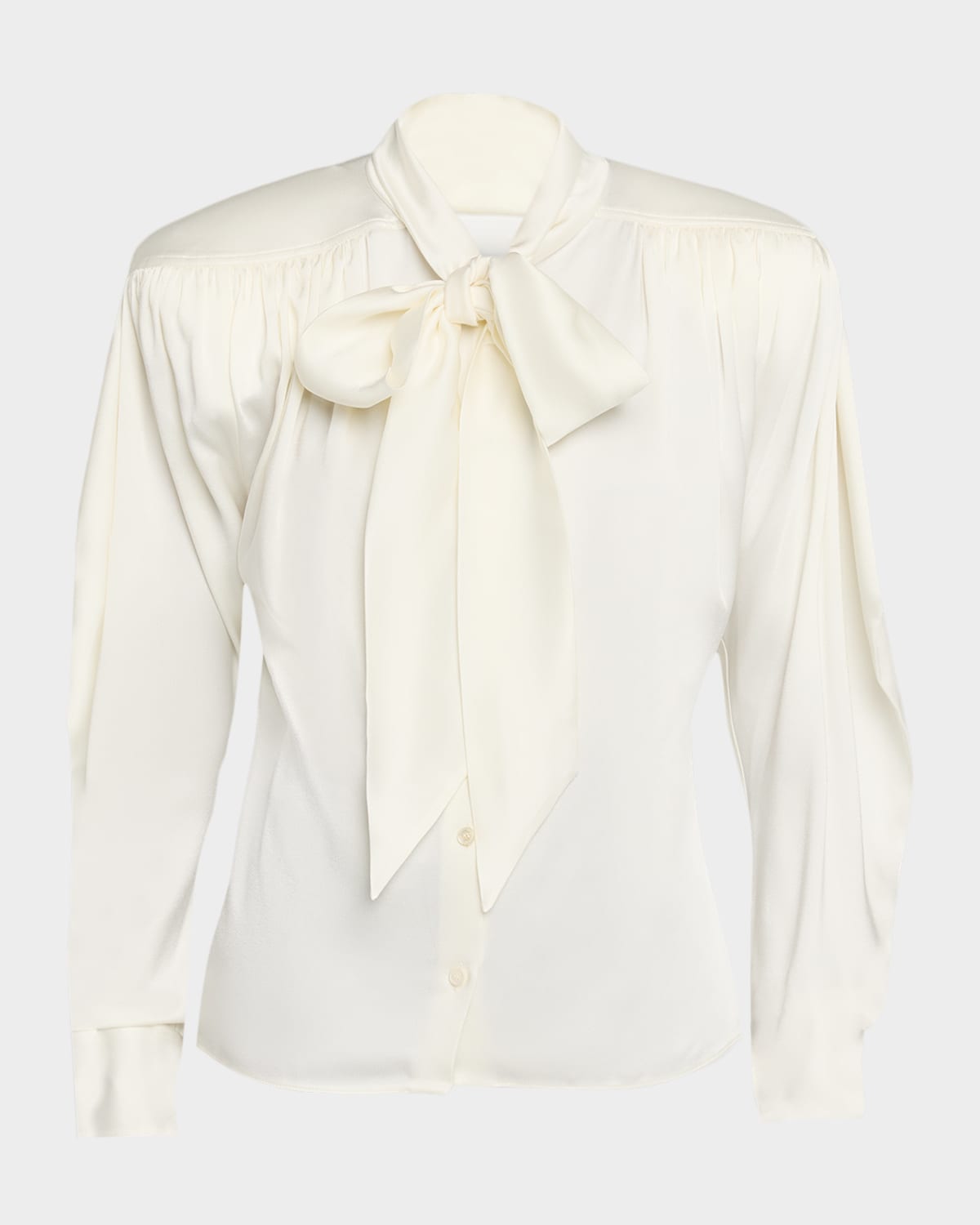 Stella Mccartney Satin Tie-neck Padded-shoulder Shirt In White