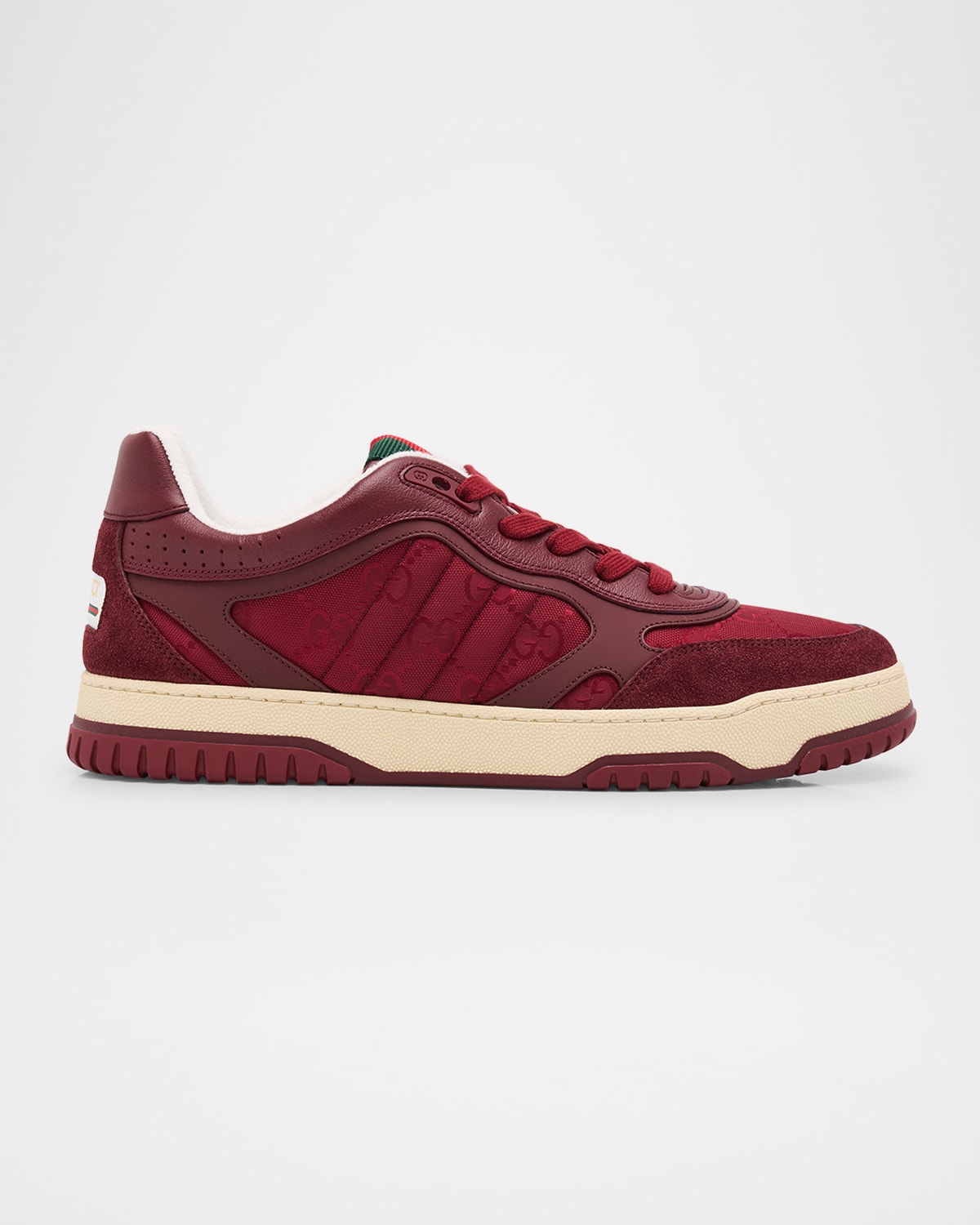 Men's GG Canvas and Leather Tongue-Web Fashion Sneakers
