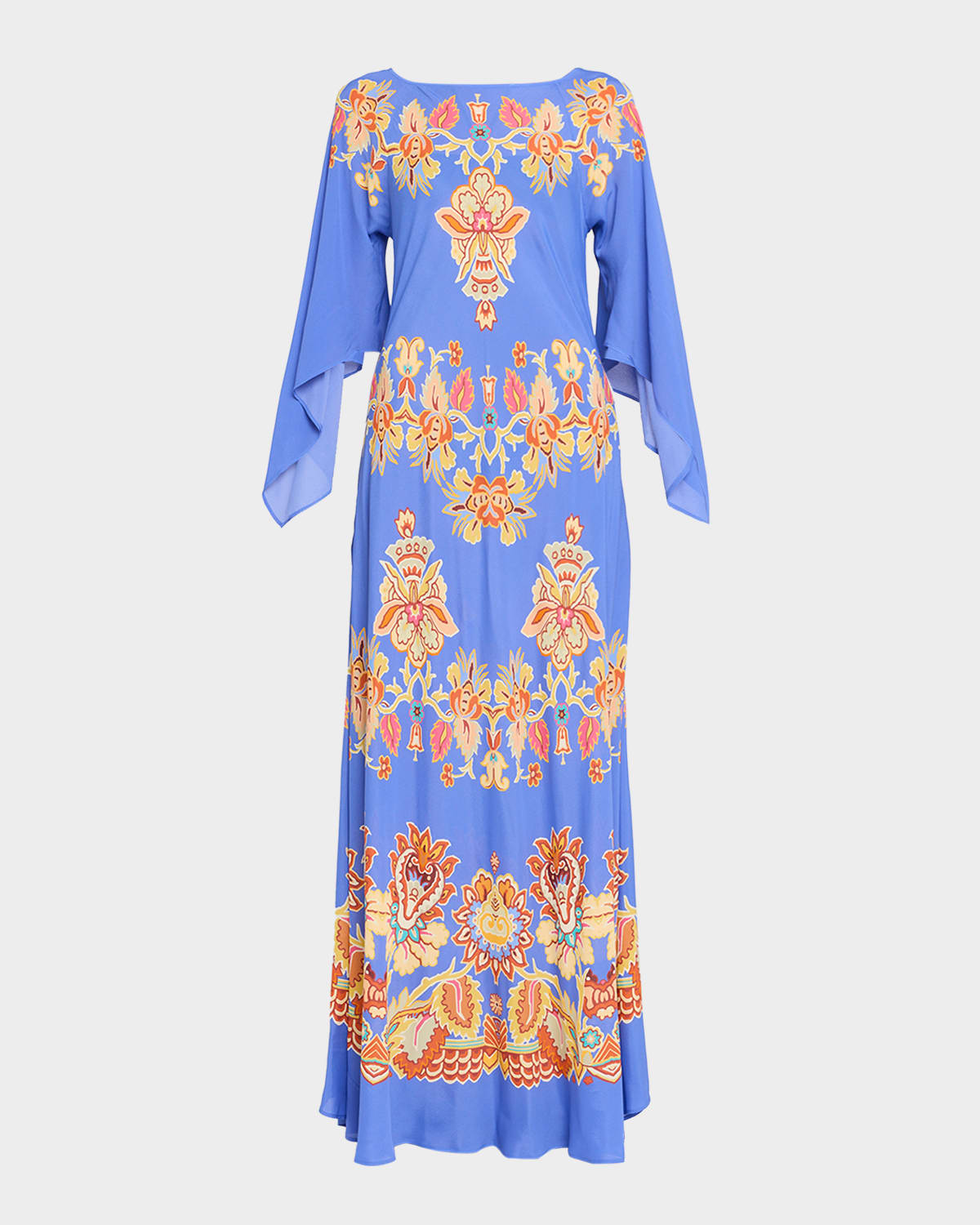 Etro Floral Printed Boat-neck Maxi Dress In Blue