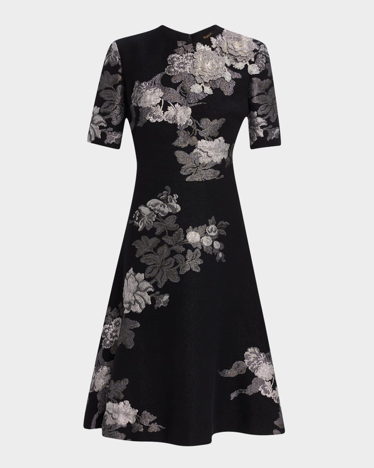 Reem Acra Bead Applique Floral Fil Coupe Dress In Black