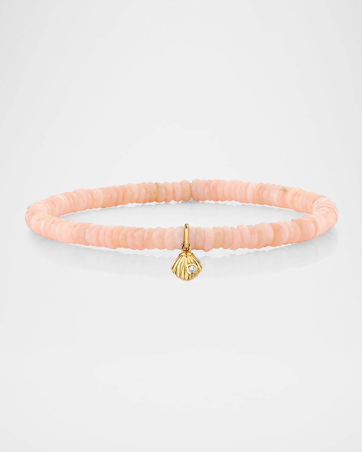 14K Tiny Clam Shell Diamond Charm on Pink Opal Bracelet