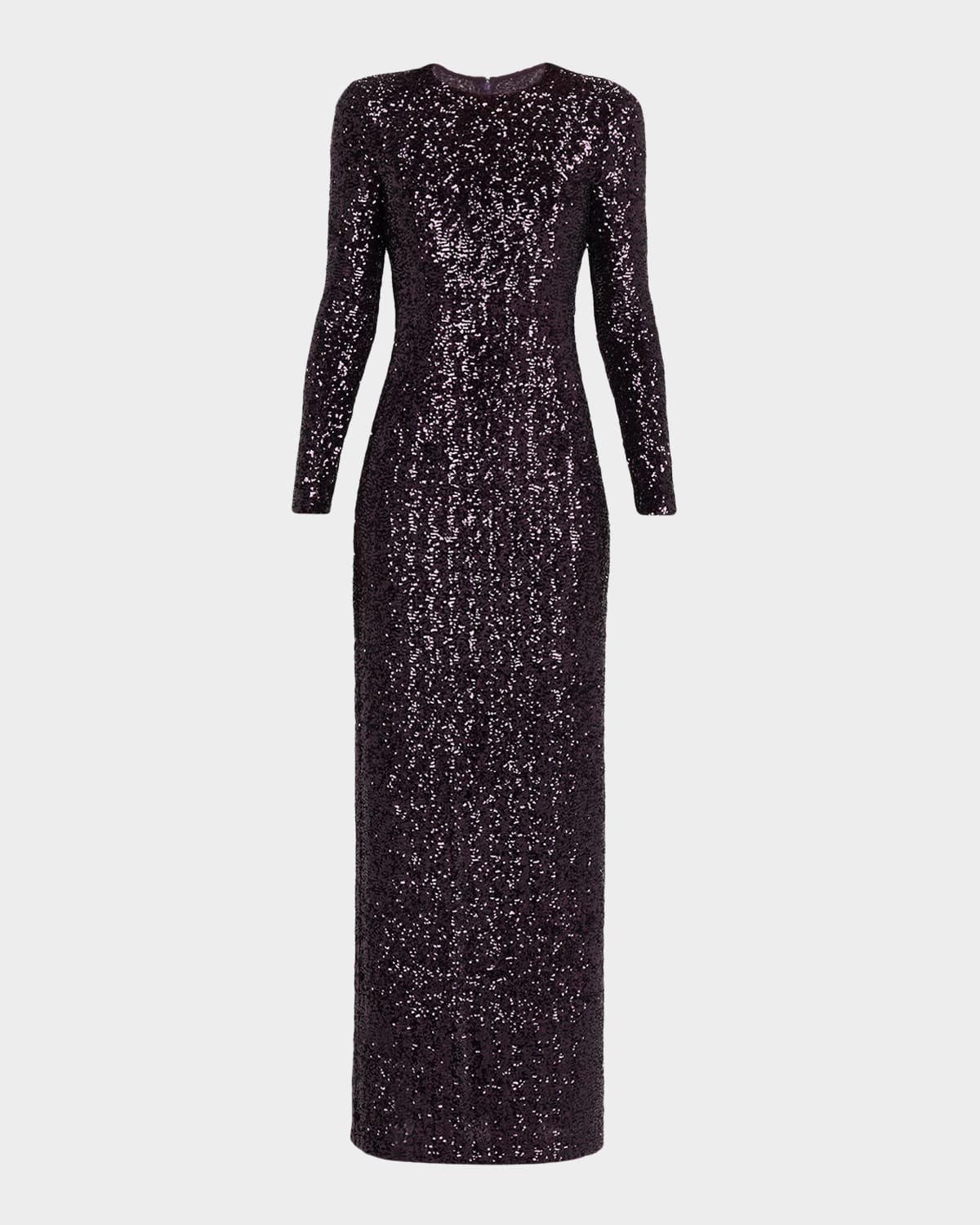 Michael Kors Stretch Sequined Long-sleeve Gown In Black