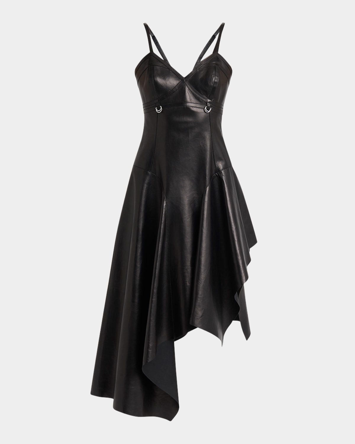 Asymmetric Draped Leather Dress