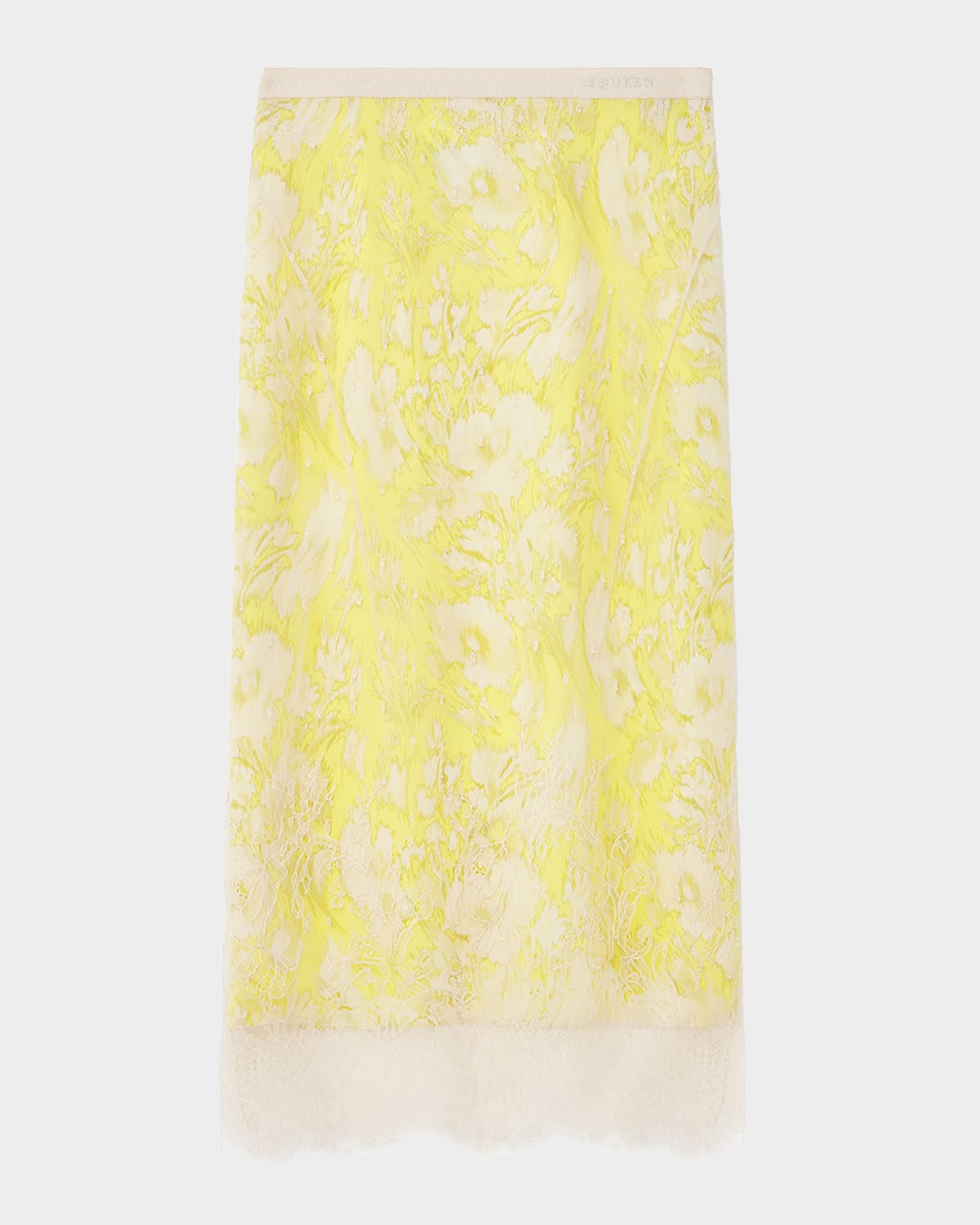 Alexander Mcqueen Floral Satin Lace-trim Midi Slip Skirt In Animal Print