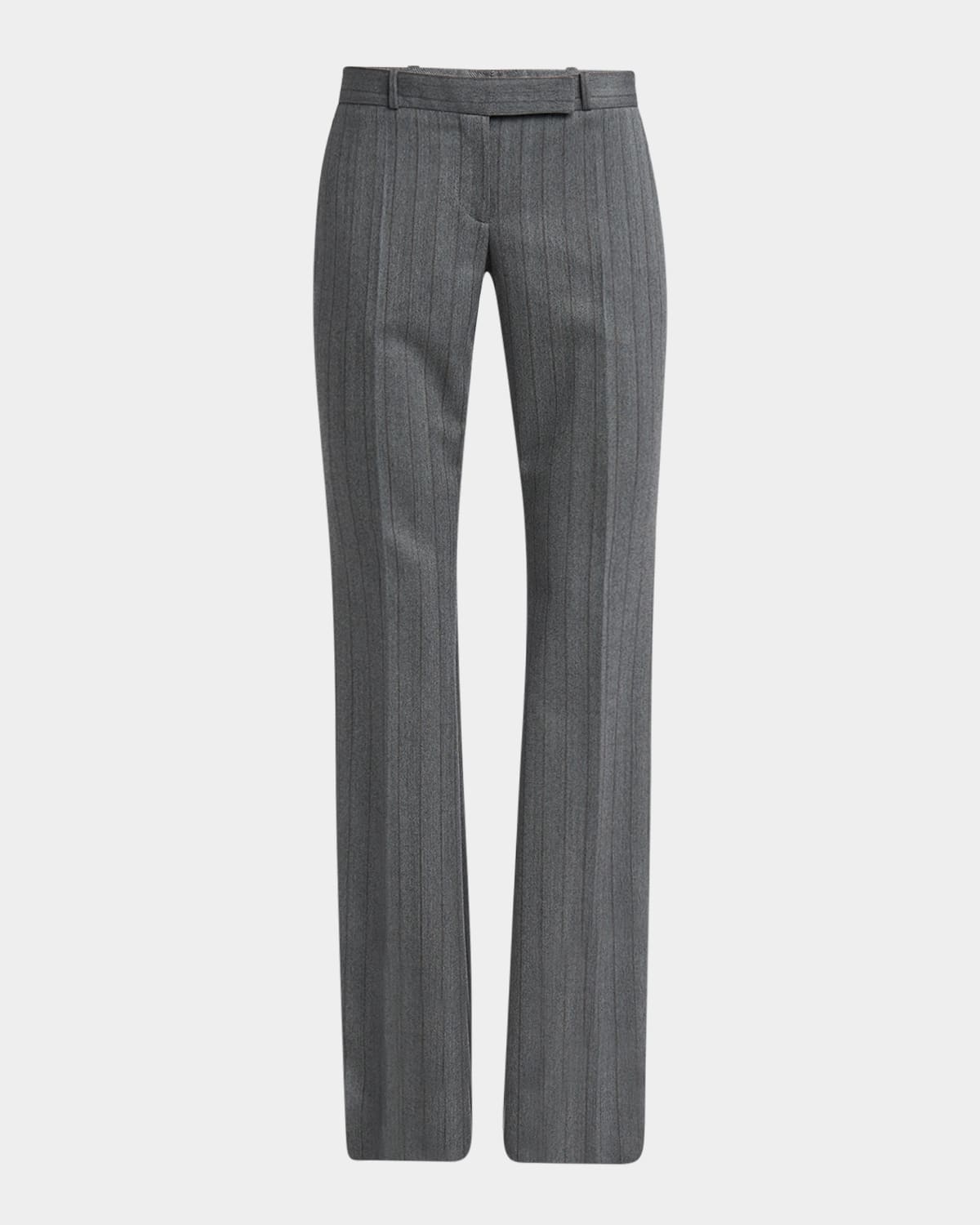 Alexander Mcqueen Herringbone Wool Flare Trousers In Gray