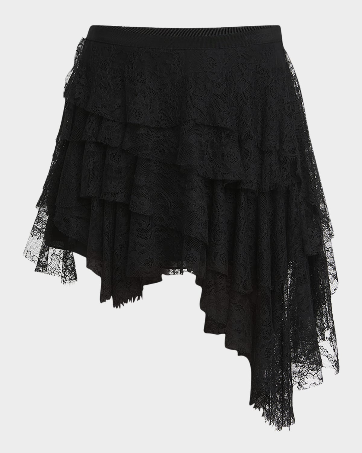 Alexander Mcqueen Tiered Lace Asymmetric Mini Skirt In Black