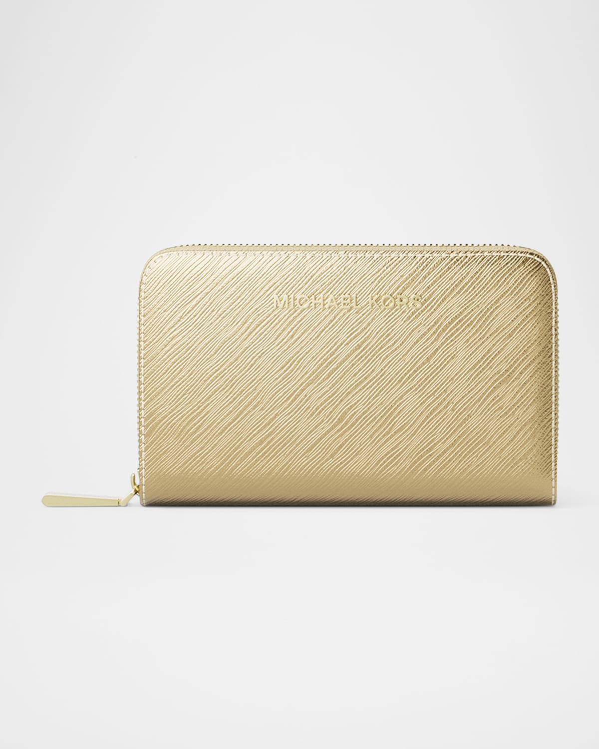Michael Michael Kors Jet Set Small Metallic Faux Leather Wallet In Gold