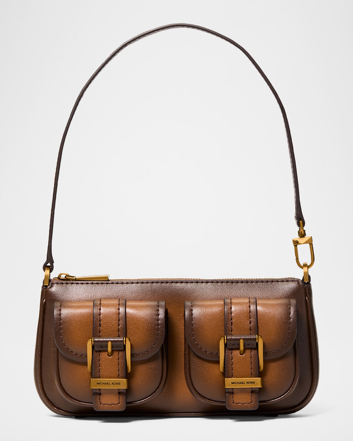 Michael Michael Kors Zoe Small Burnished Leather Pochette Shoulder Bag In Brown