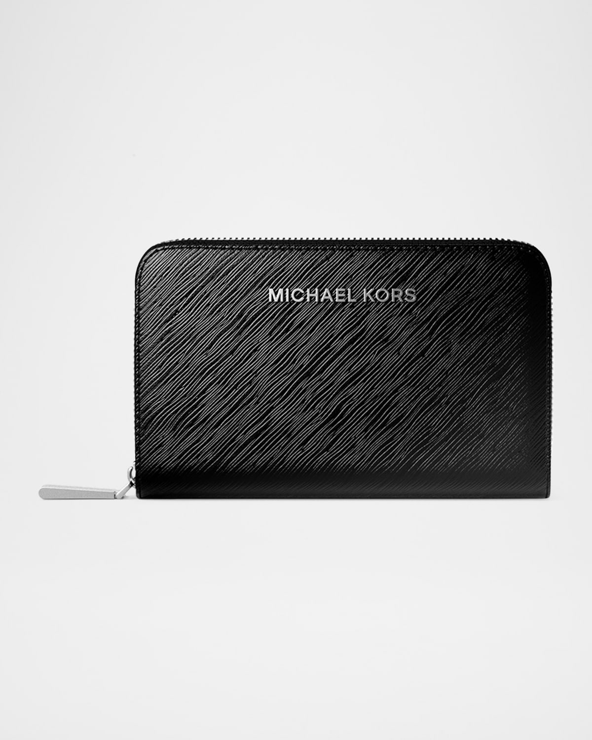 Michael Michael Kors Jet Set Small Metallic Faux Leather Wallet In Black