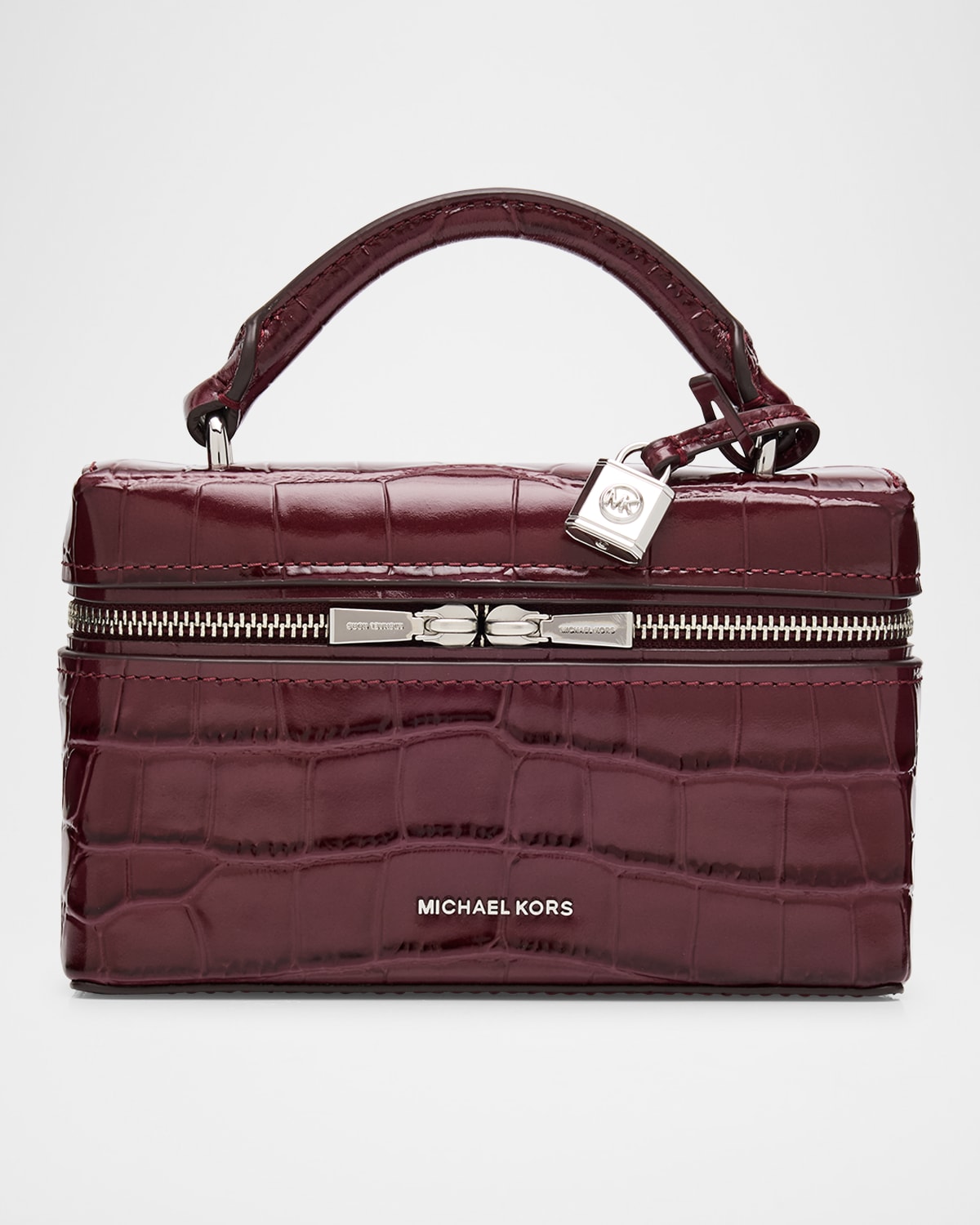 Michael Michael Kors Jana Xs Croc-embossed Leather Crossbody Bag In Burgundy
