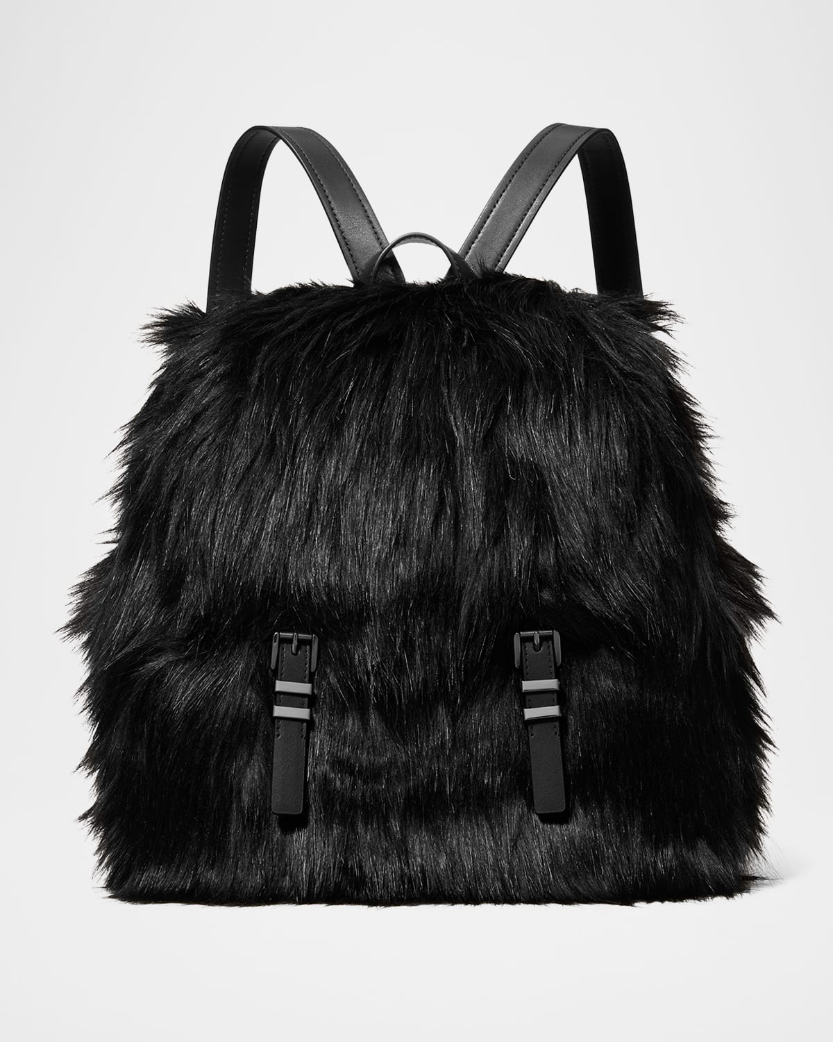 Michael Michael Kors Quinn Medium Faux Fur Flap Backpack In Black