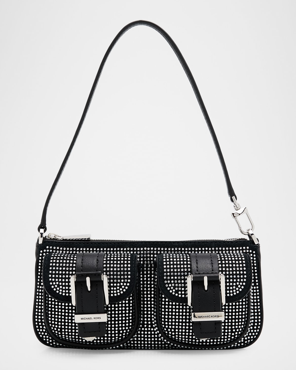 Michael Michael Kors Zoe Small Rhinestone Suede Pochette Shoulder Bag In Black