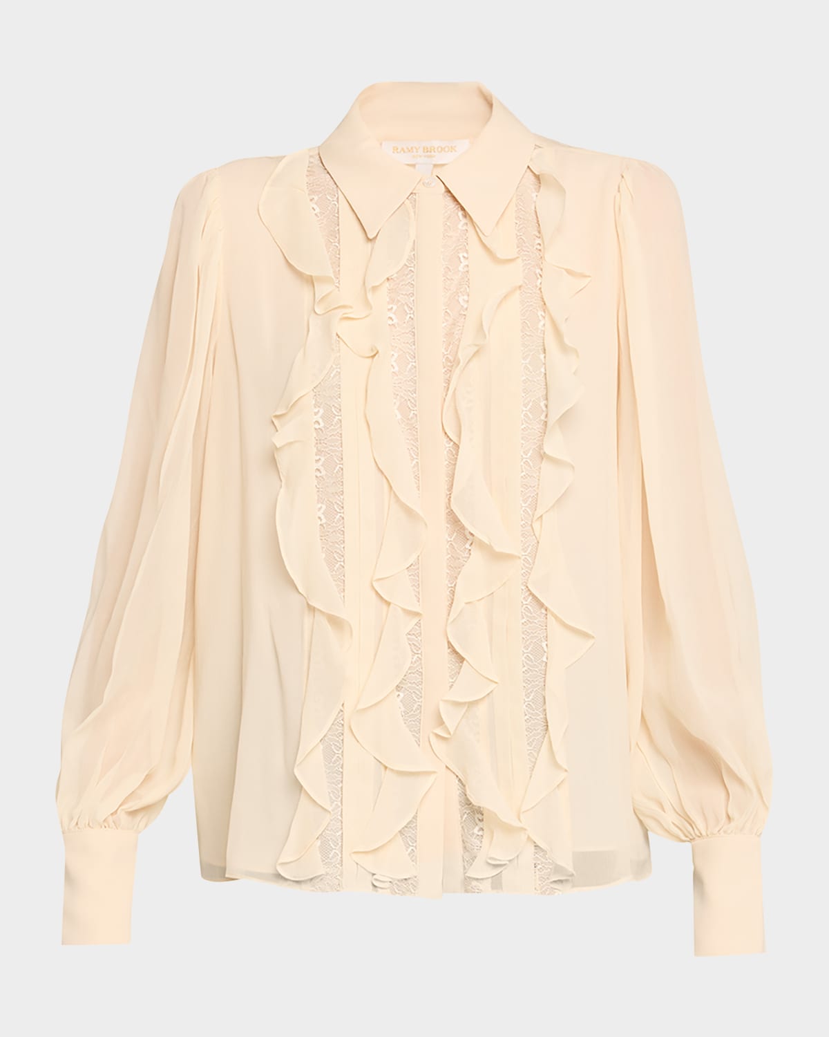 Ramy Brook Claire Silk Chiffon Ruffle Button-front Blouse In Neutral