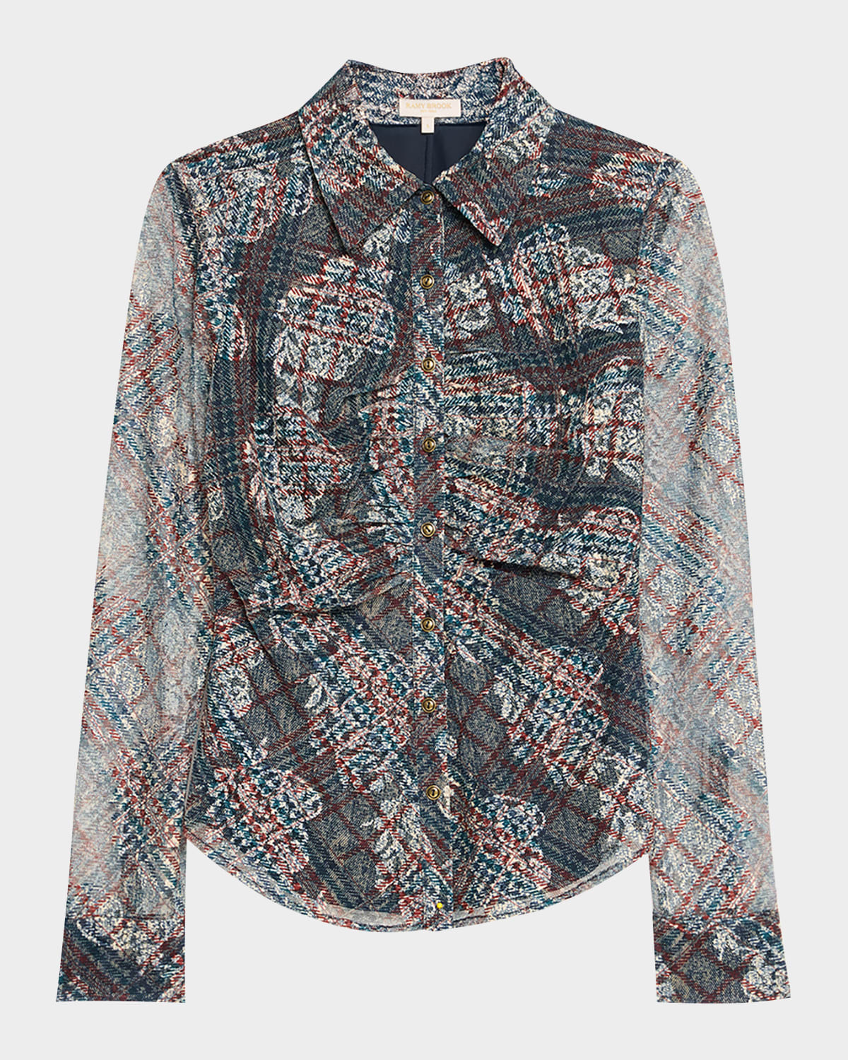 Ramy Brook Plaid Hamilton Button-front Blouse In Gray