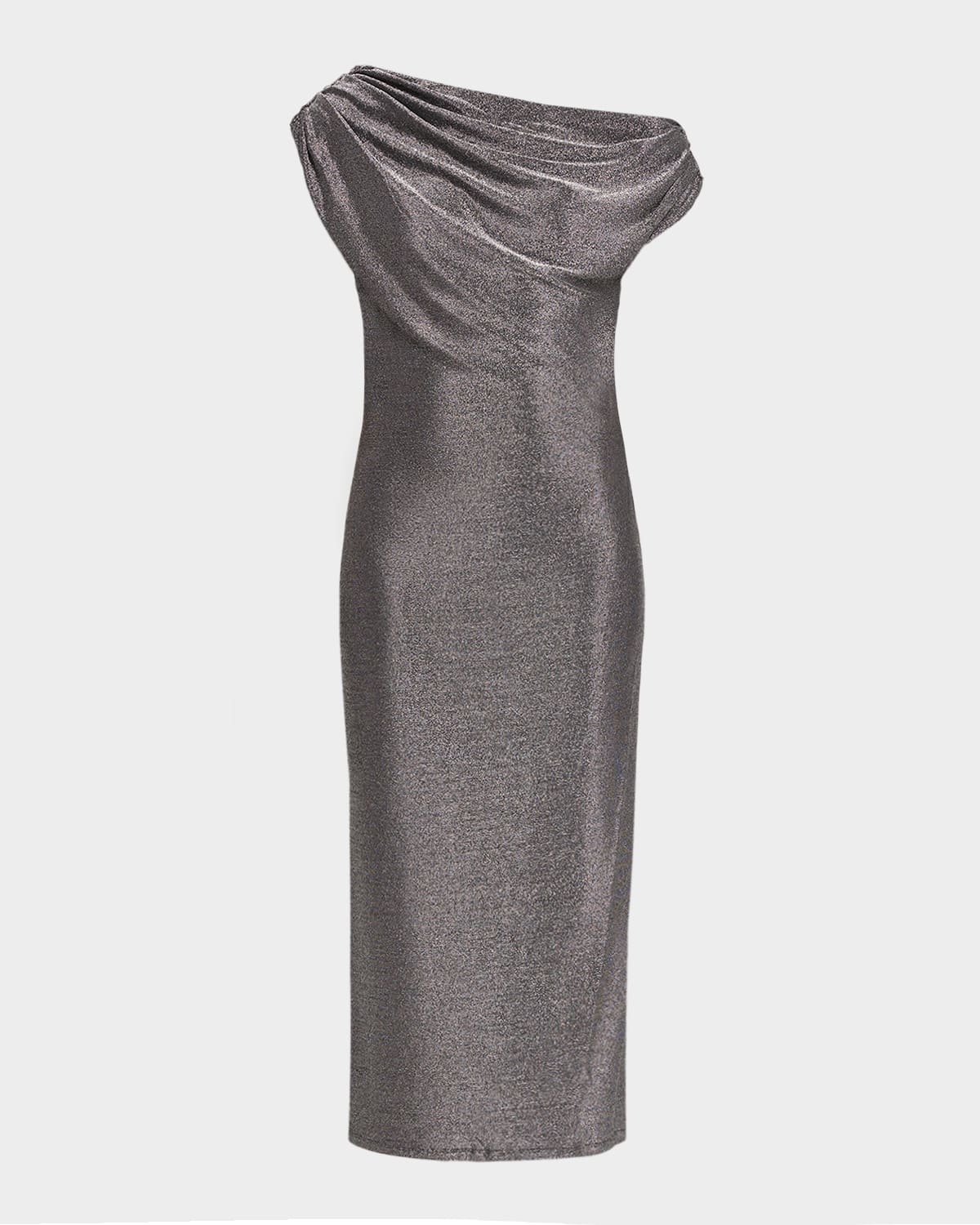 Ramy Brook Chet Rocker Metallic One-shoulder Maxi Dress In Gray