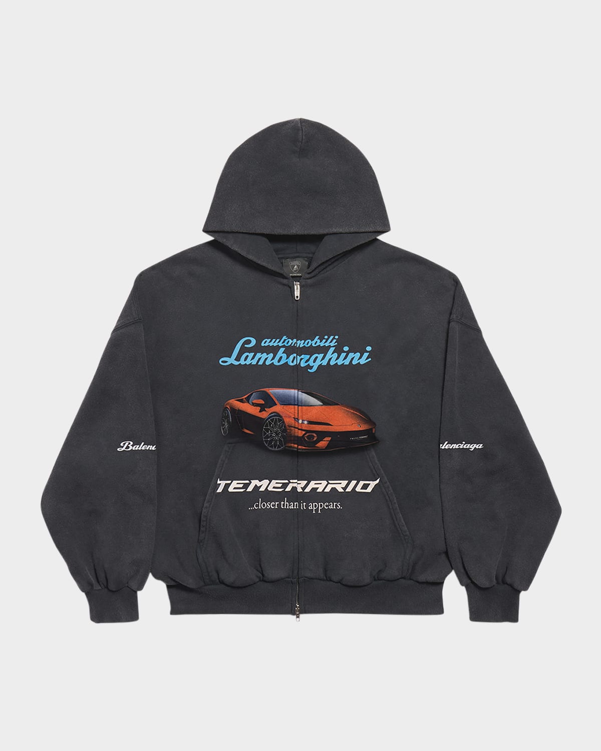 Balenciaga Lamborgini Small Fit Zip Up Hoodie In Gray