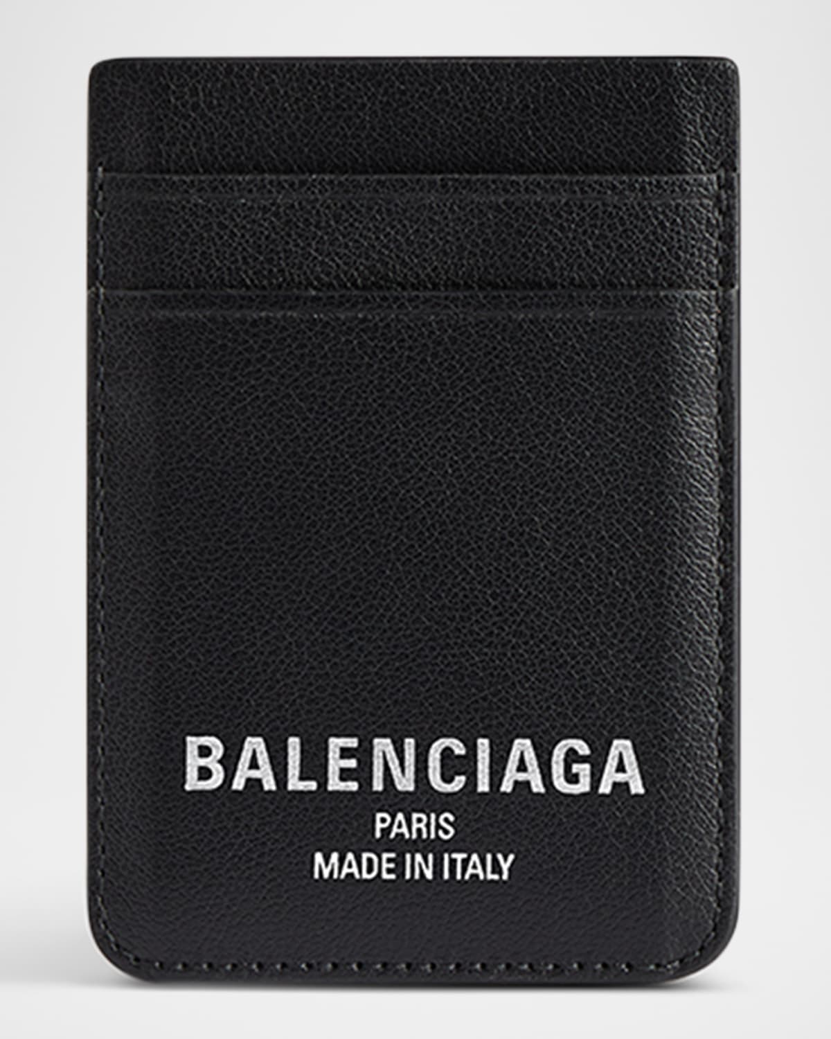 Balenciaga Men's Magnetic Leather Logo Card Holder