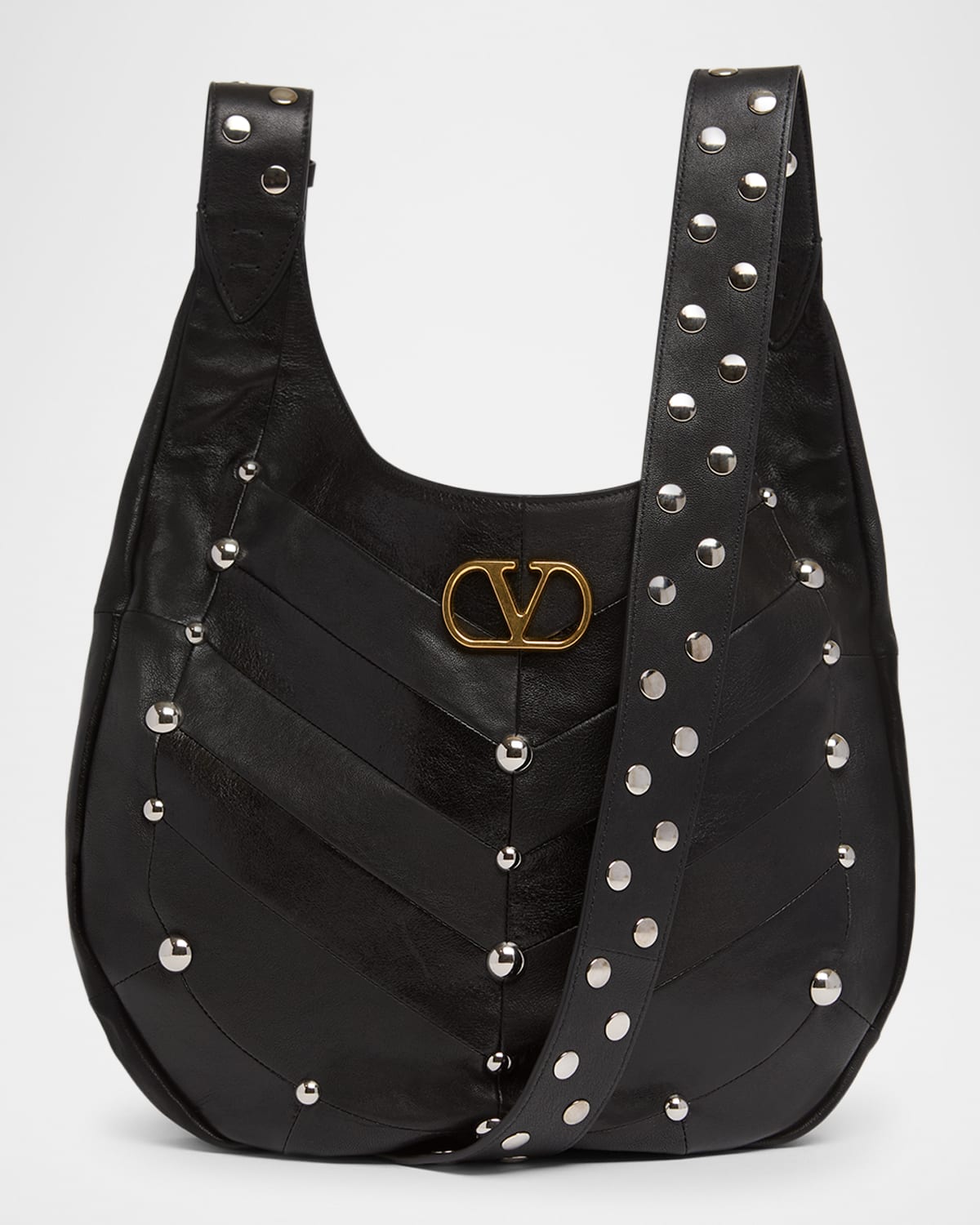 Valentino Garavani Hoboho Studded Patchwork Leather Hobo Bag In Black