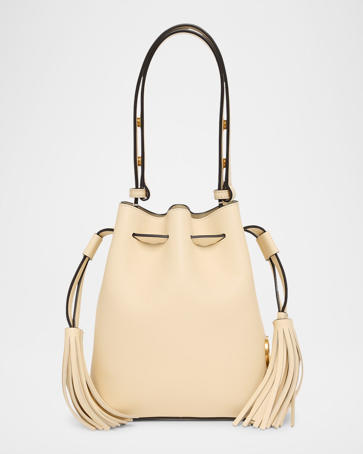 Valentino Garavani Small Leather Drawstring Bucket Bag In White