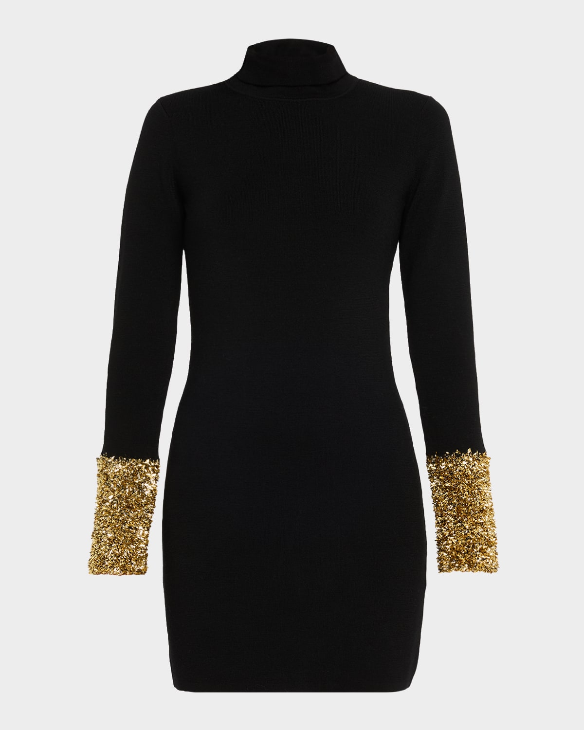Zankov Boy Turtleneck Metallic-cuffs Mini Dress In Black