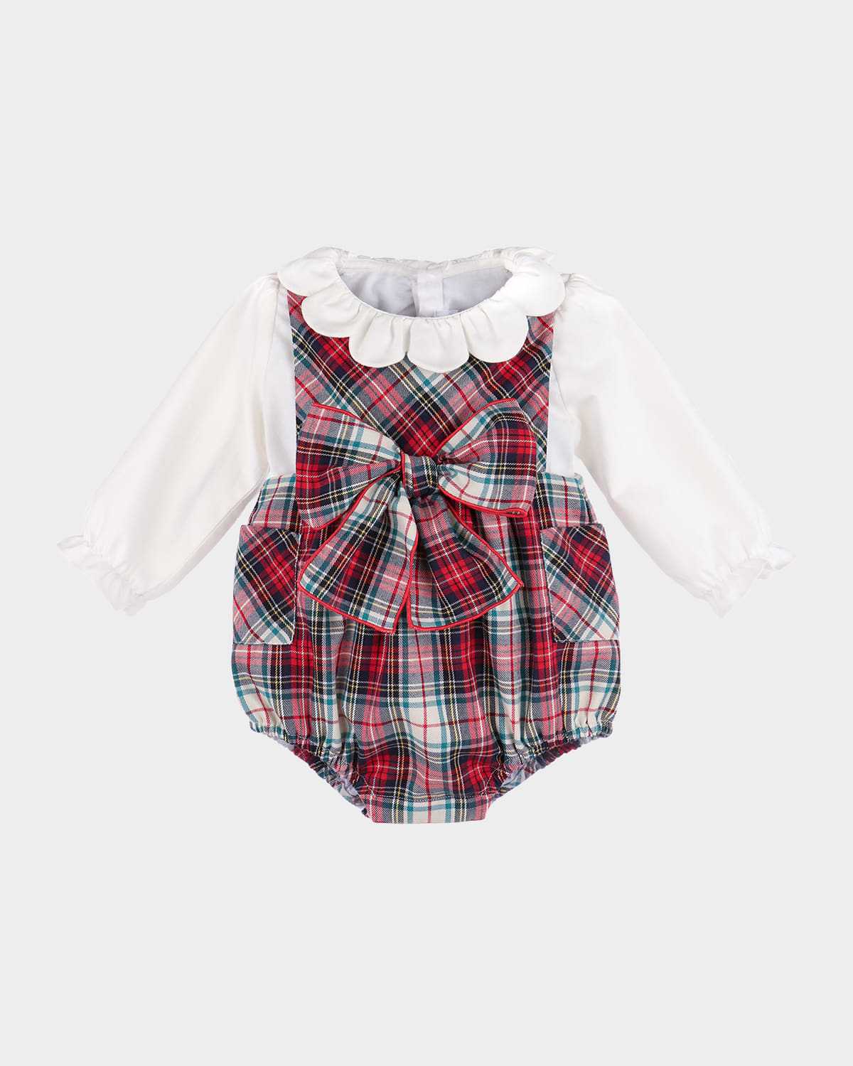 Luli & Me Girl's Gingerbread Plaid Bow Overalls In Red
