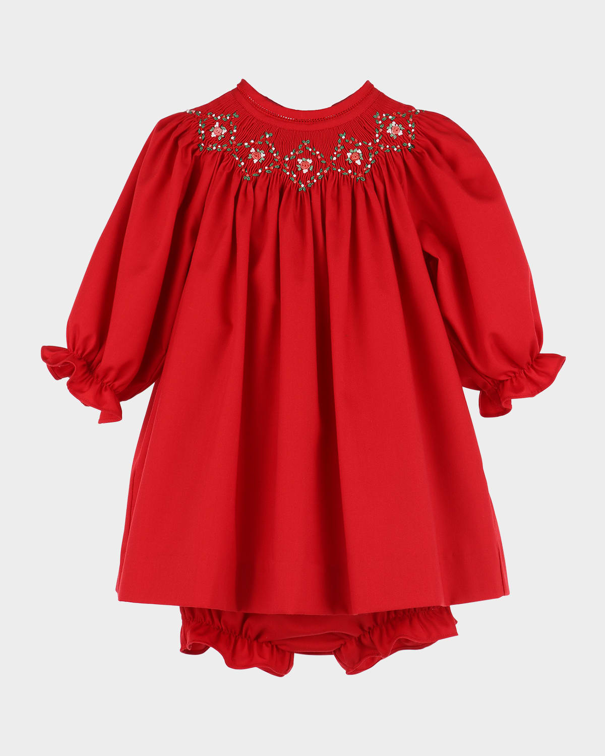 Luli & Me Girl's Merry & Bright Smocked Bishop Dress & Bloomers