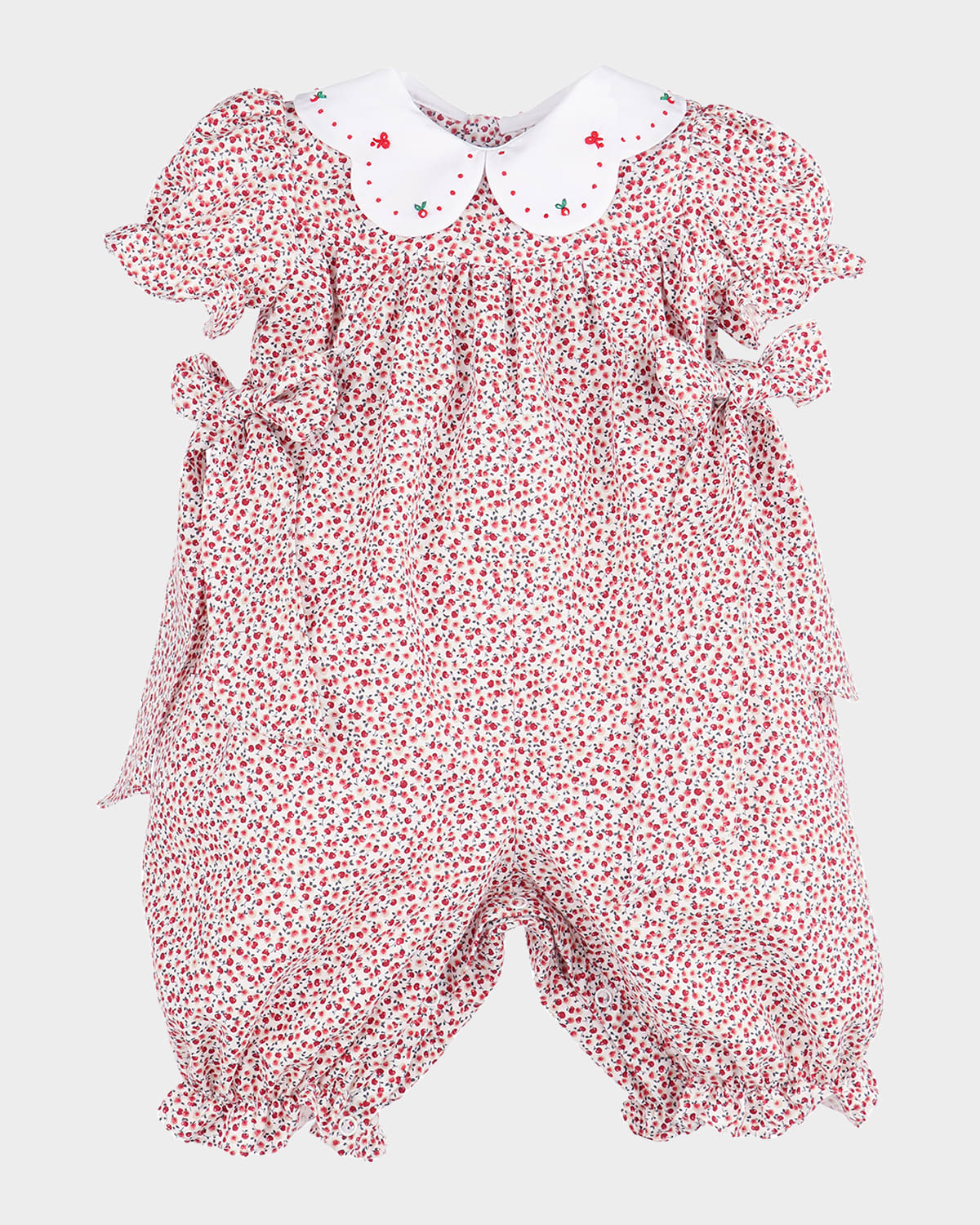 Luli & Me Girl's Floral Scalloped Collar Short-sleeve Jumpsuit
