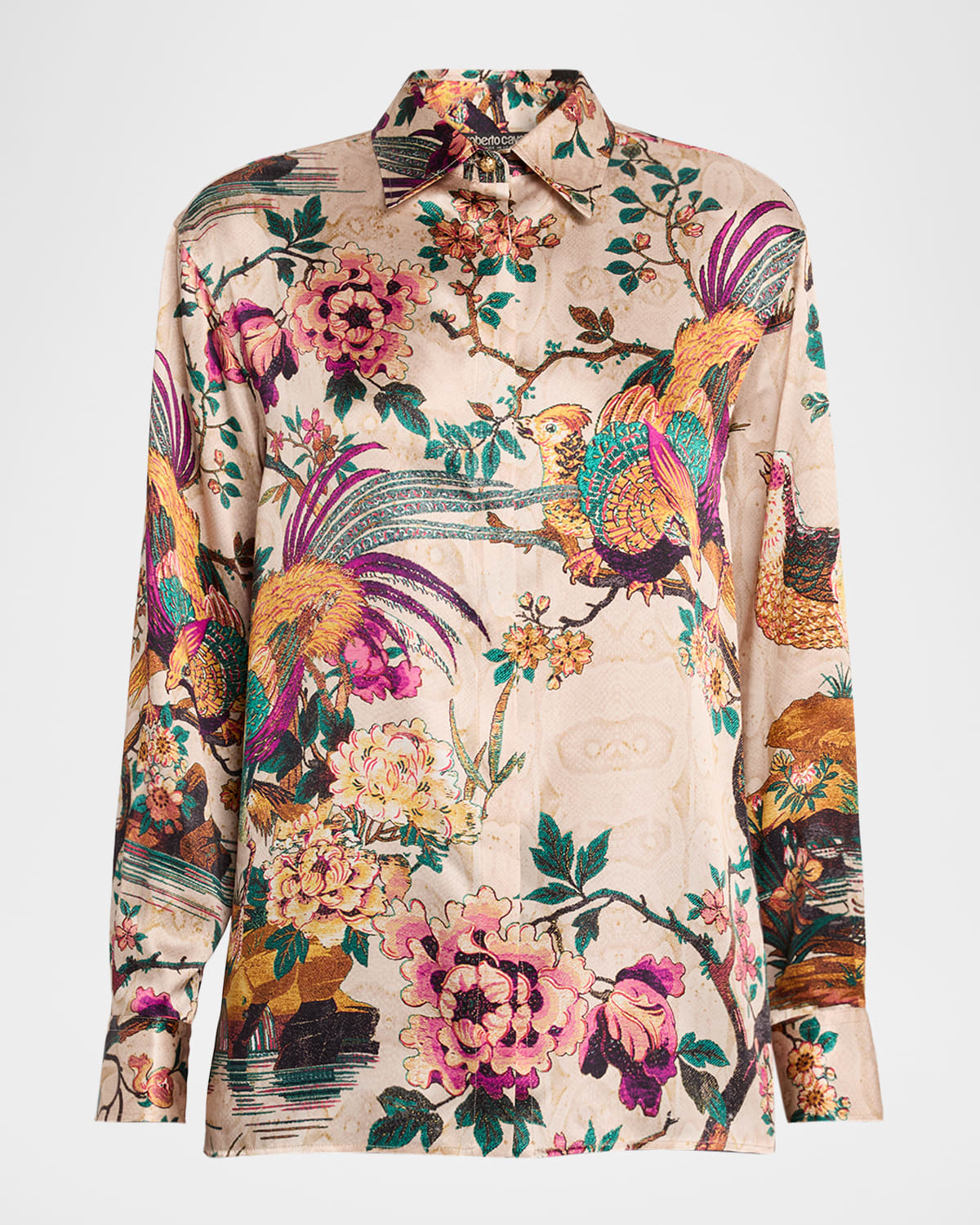 Roberto Cavalli Printed Silk Button-Down Shirt