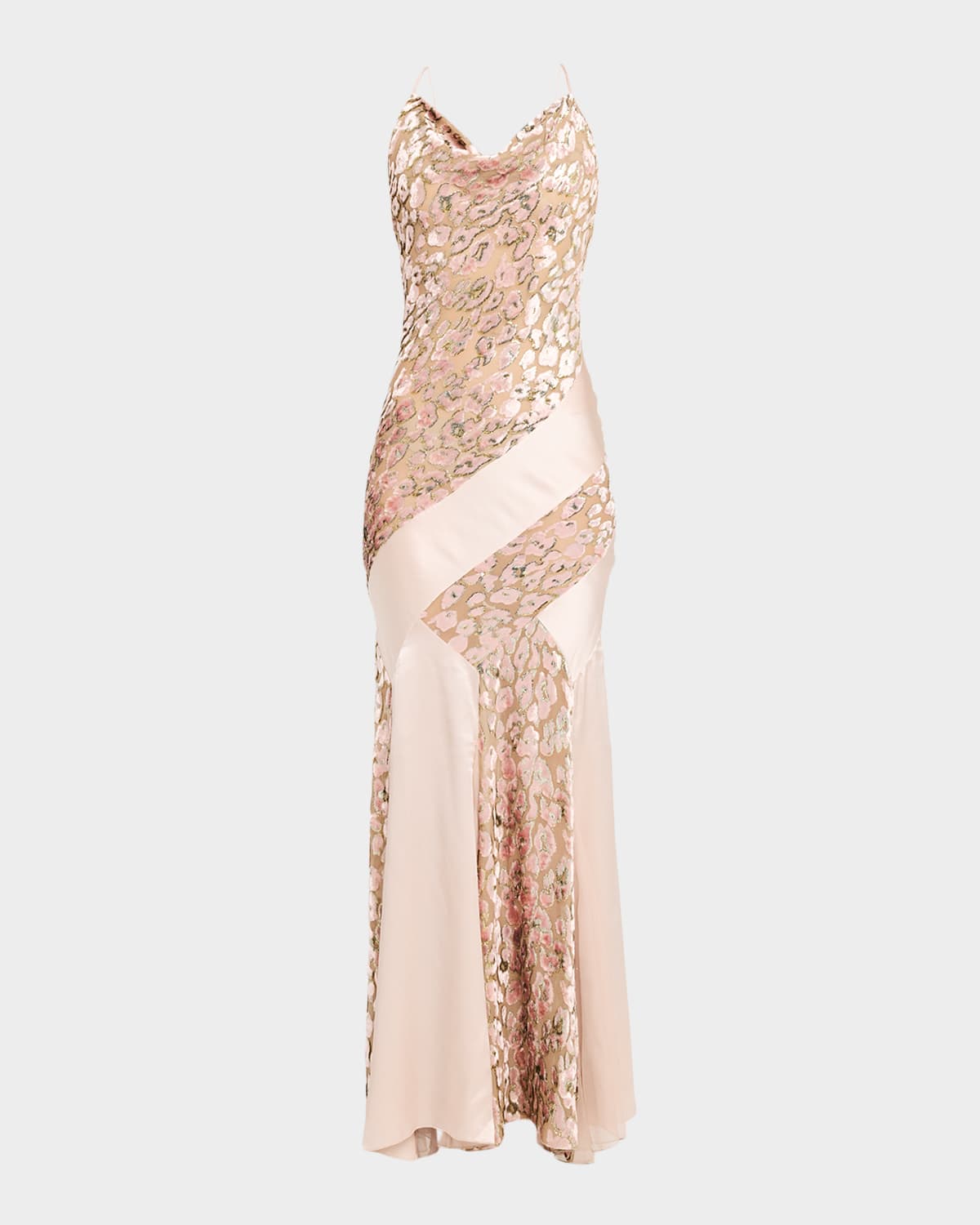 Roberto Cavalli Metallic Leopard Paneled Backless Maxi Dress