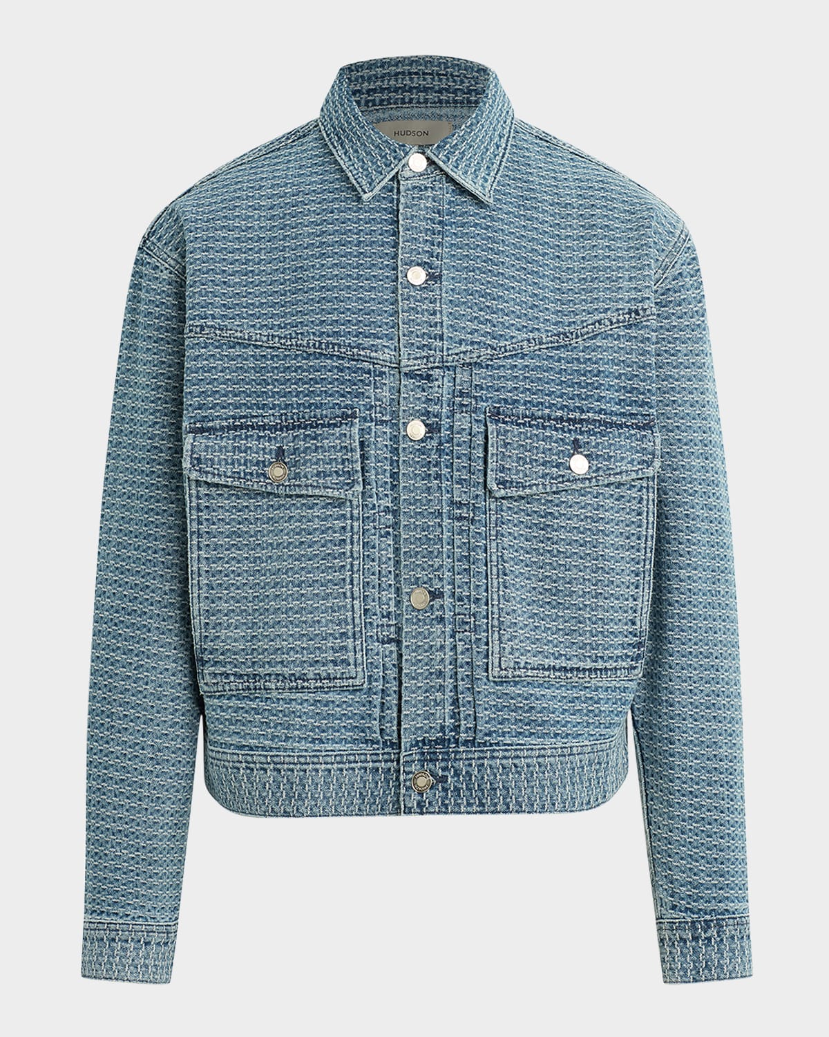 Hudson Men's Cropped Textured Denim Trucker Jacket In Blue