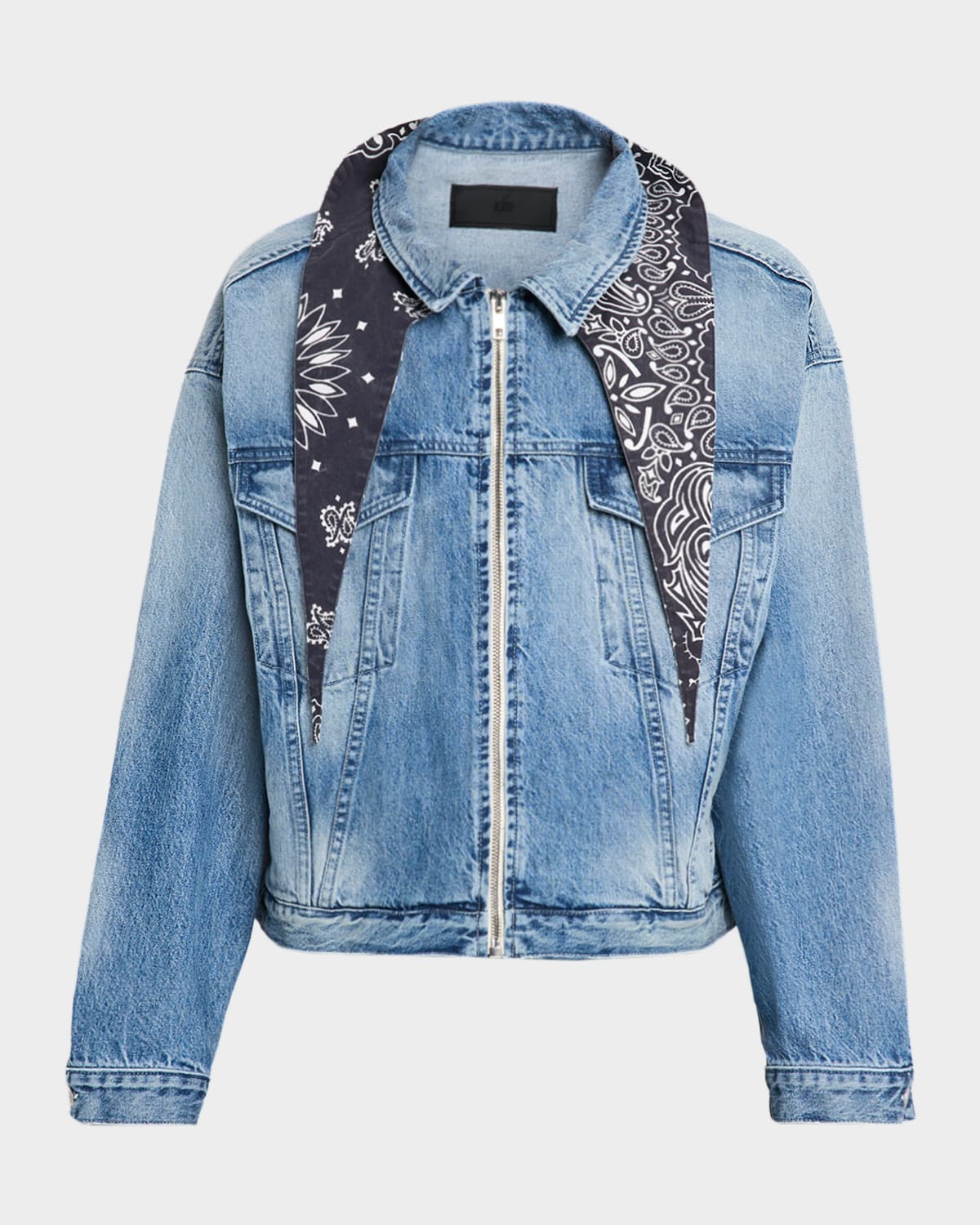 EZR Men's Bandana Foulard Denim Trucker Jacket