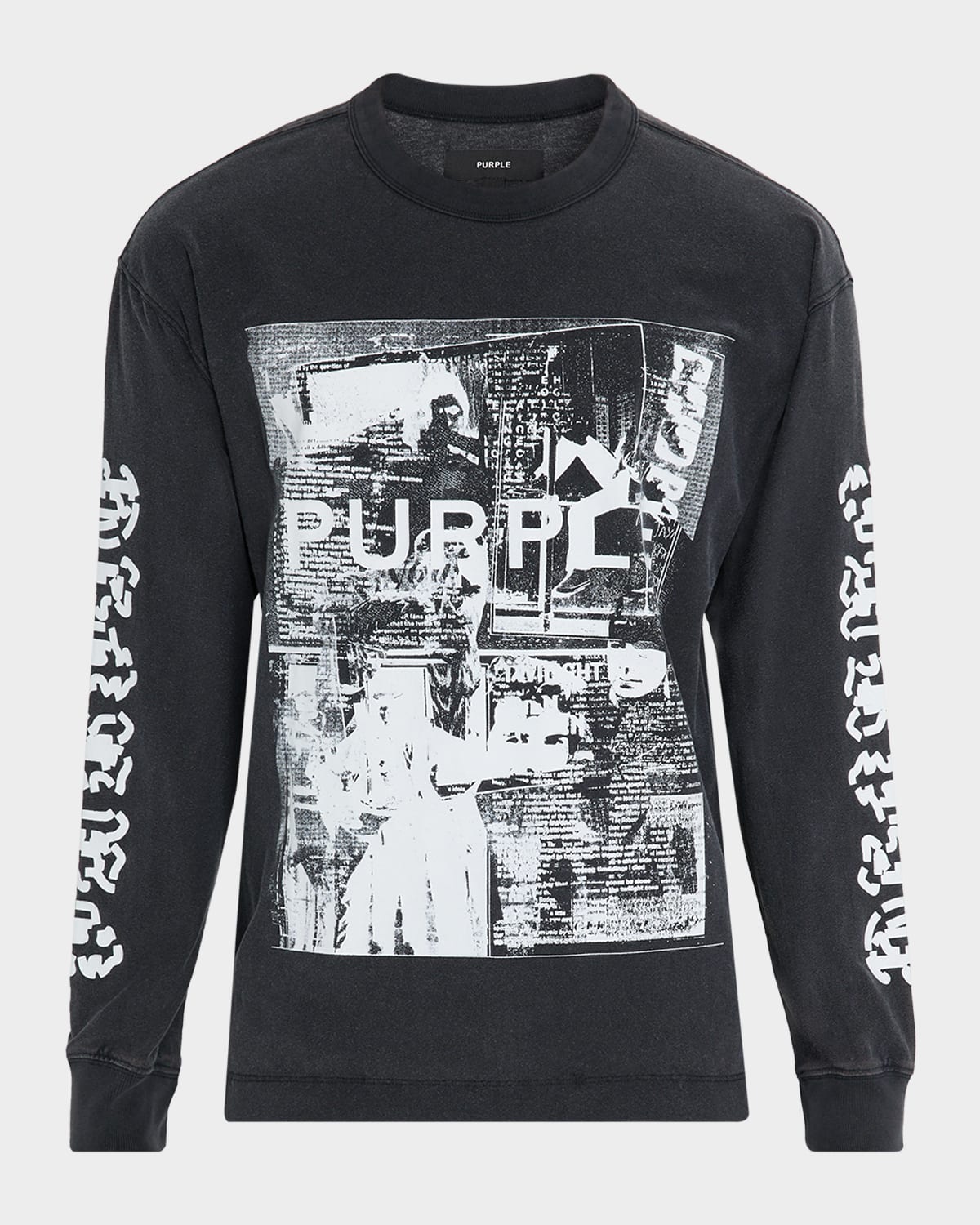 Purple Men's Textured Jersey Graphic Long-sleeve T-shirt In Black