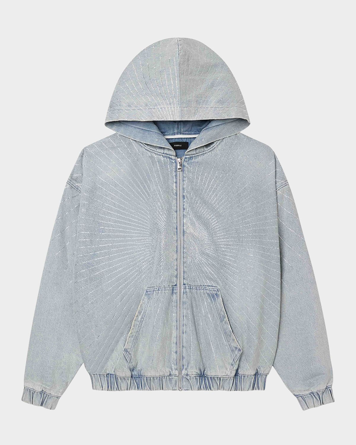 Purple Men's O-zip Crystal Sunbeam Denim Hoodie In Gray