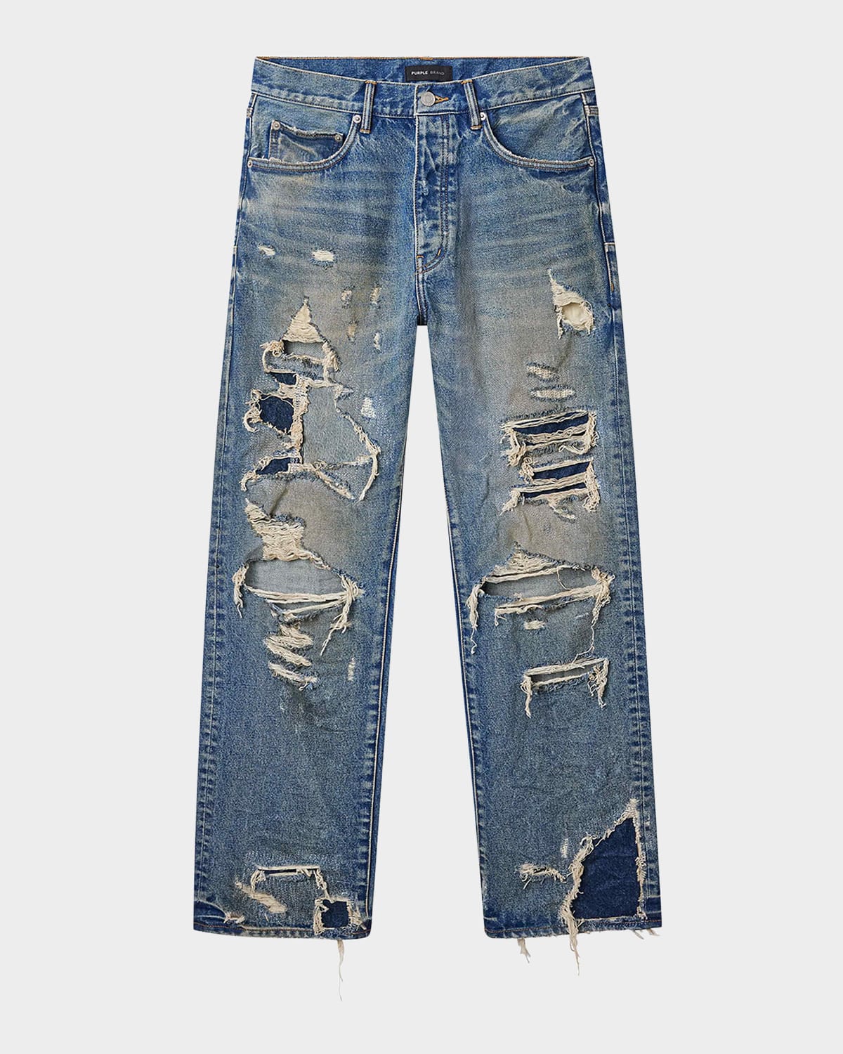 Purple Men's Repair Dirty Blowout Jeans In Blue