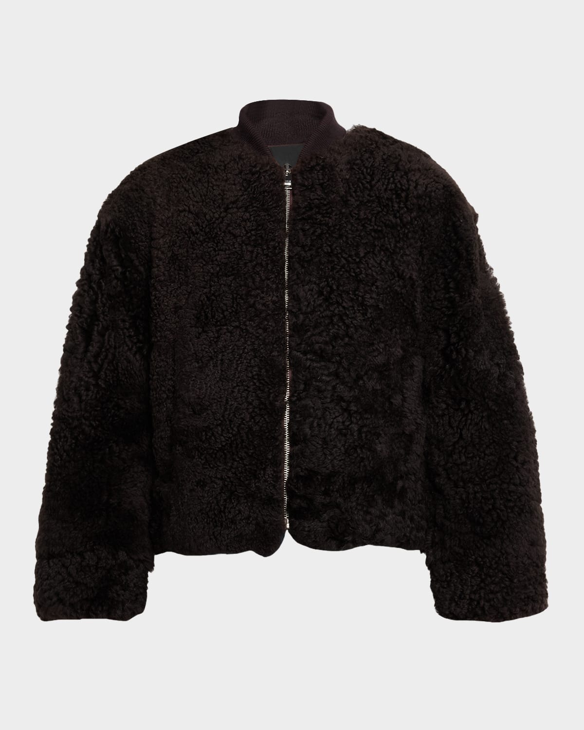 Purple Men's Shearling Full-zip Bomber Jacket In Black