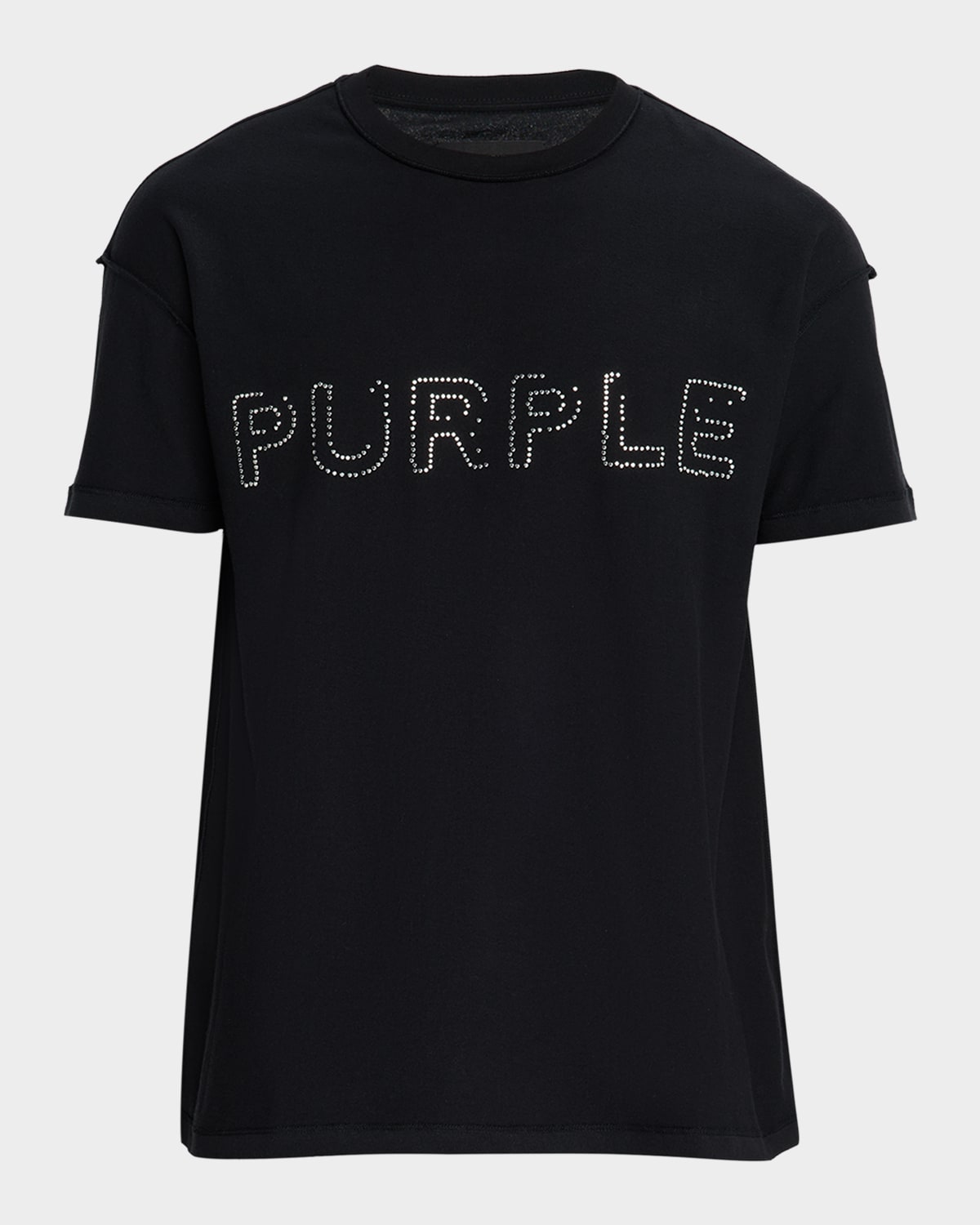 Purple Men's Rhinestone Logo Outline Graphic T-shirt In Black