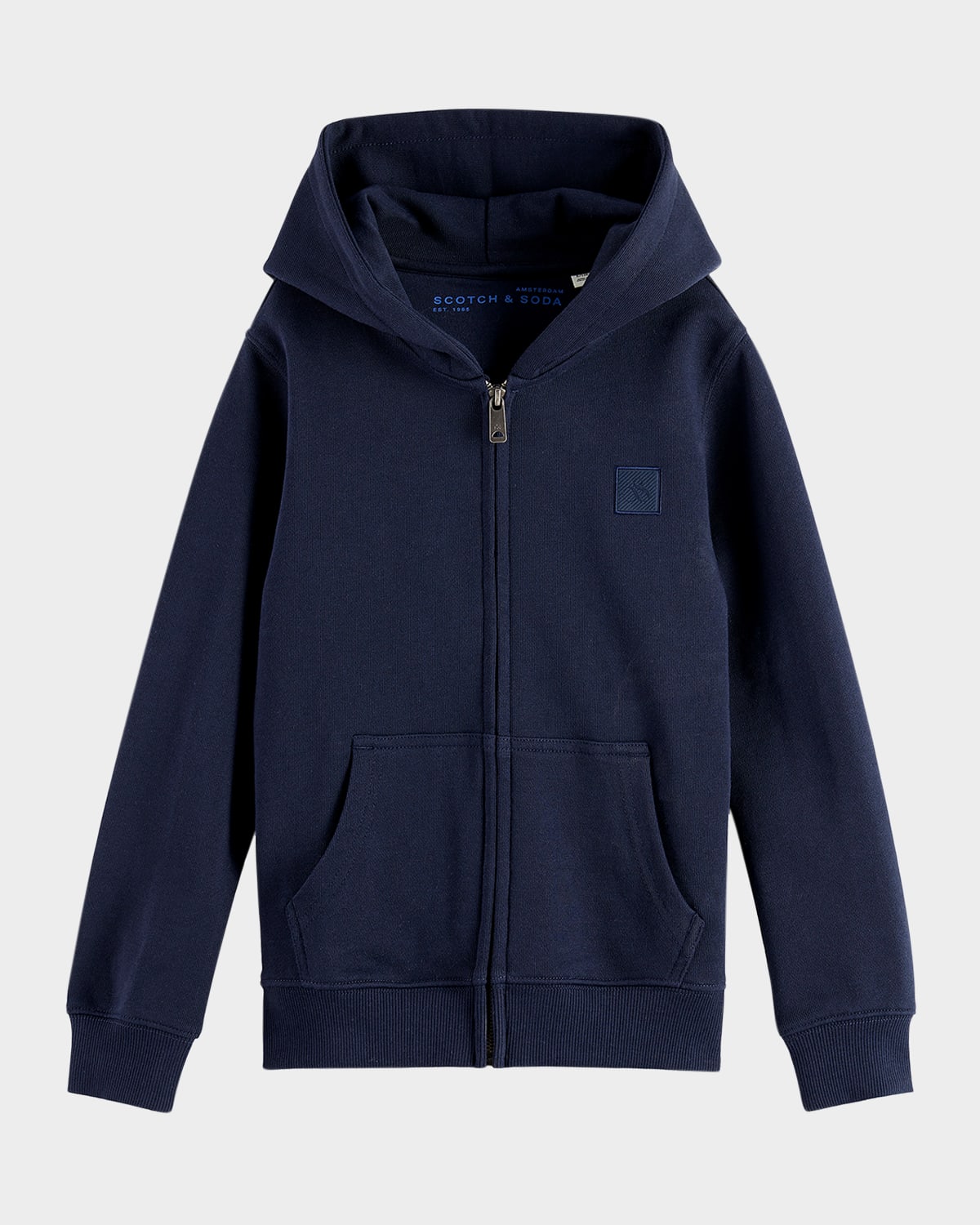 Scotch & Soda Boys' Core Regular Fit Logo Badge Zip Up Hoodie - Little Kid, Big Kid In Blue